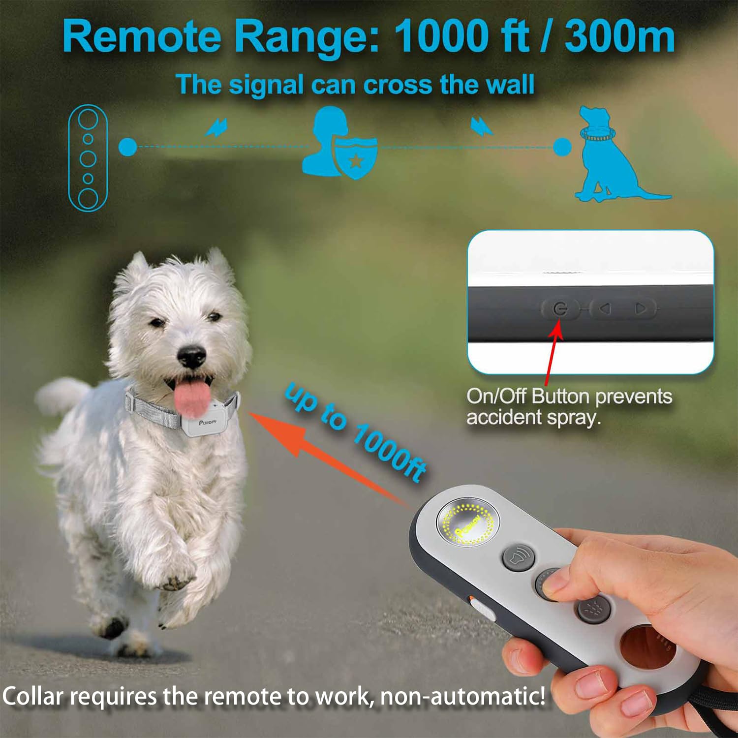 Collier de Dressage pour Chien Citronnelle avec Télécommande,3 Modes- Pulvérisation/Vibrations/Bip,3 Niveaux de Pulvérisation,Rechargeable Collier Anti Aboiements sans Choc Electrique Portée 305m