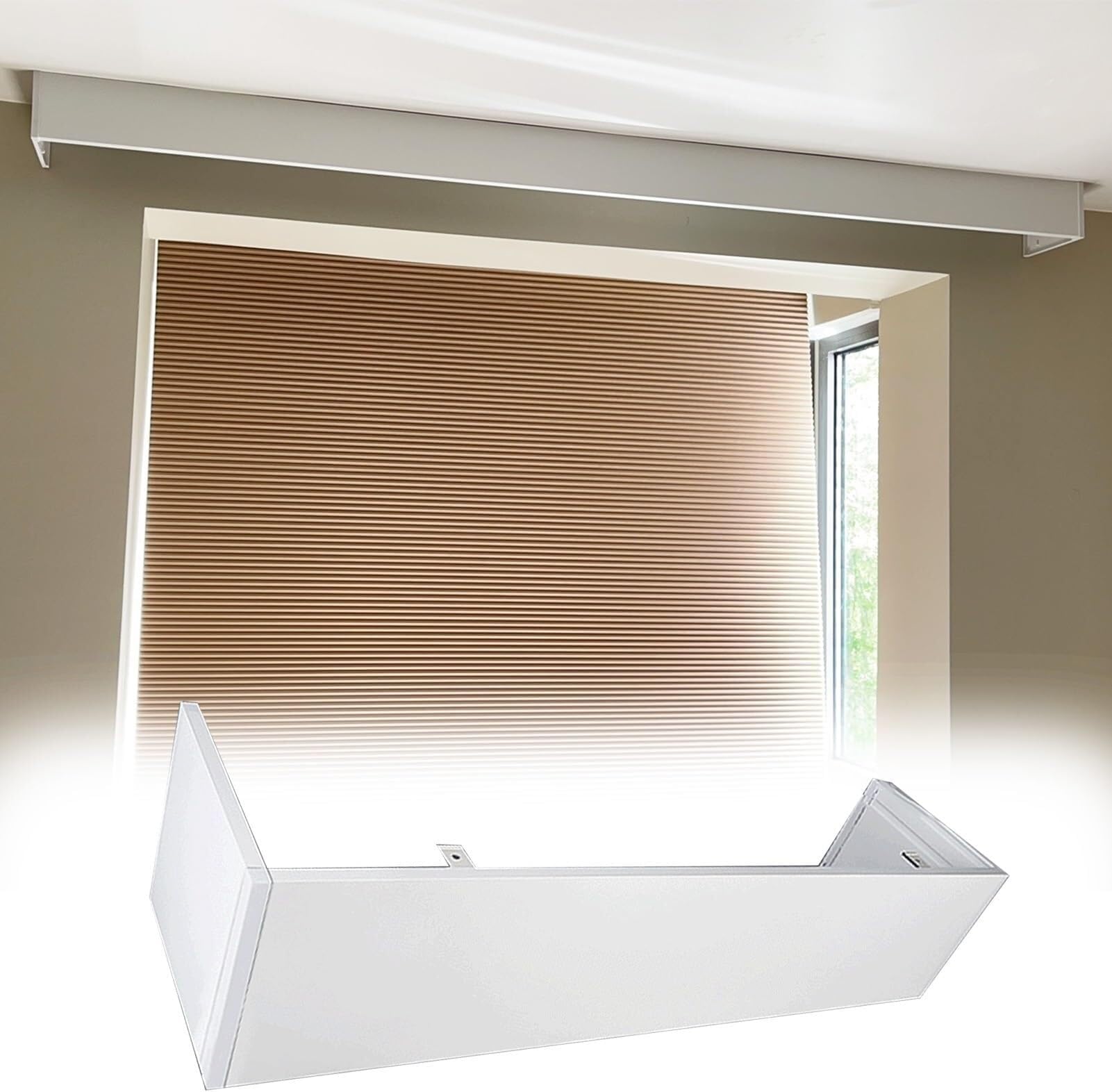 Extra Long Curtain Pelmet Panel Box, Ceiling Or Wall Mounting Curtain Valance Without Tracks, Decor Curtain Box for Roller Blins, Venetian Blinds, Curtain(Ceiling Mount,4.3m/14.1ft)