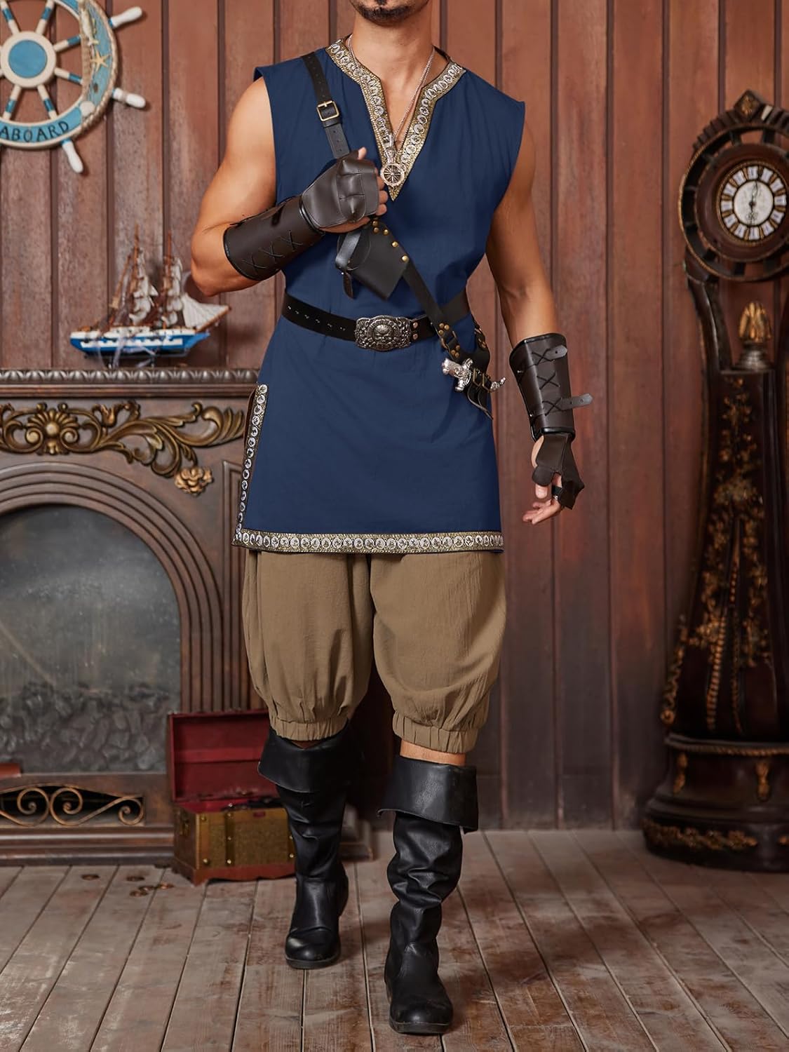 Runcati Mens Medieval Costume Pirate Renaissance Sleeveless Tunic Knight Viking Halloween LARP Shirts - Image 5