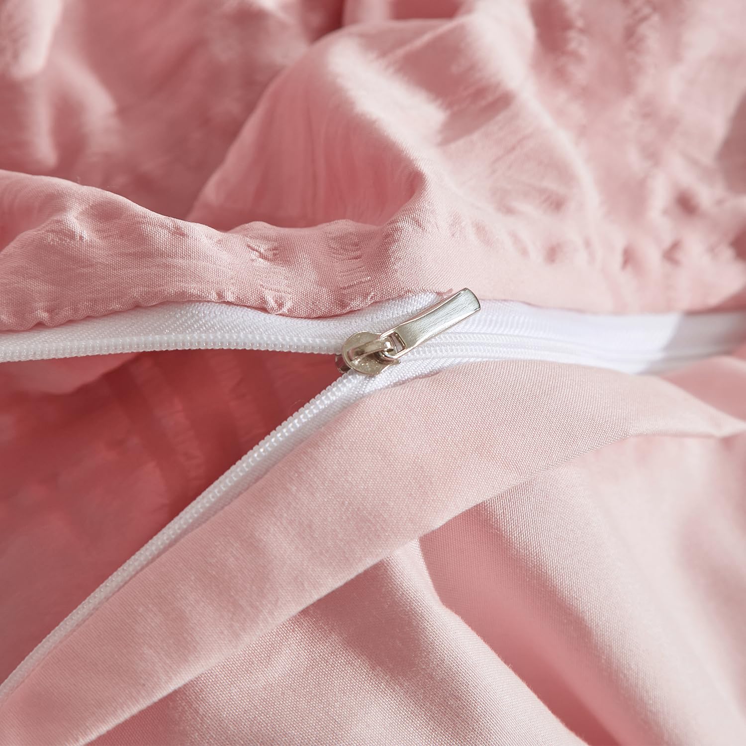 Luofanfei Biancheria da letto in seersucker, 155 x 220 cm, rosa, estate, fresca, a righe, motivo a quadri, traspirante, leggera, copripiumino singolo e federe 80 x 80 cm, con chiusura lampo