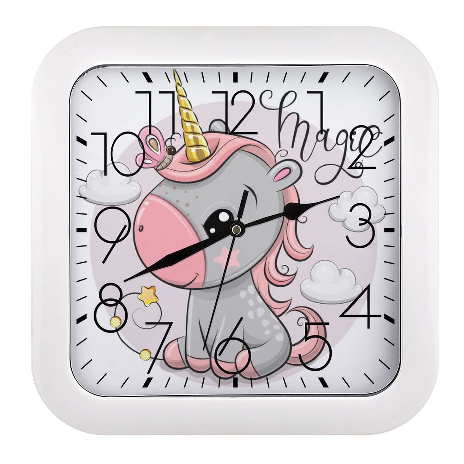 Pendule murale silencieuse moderne avec motif licorne pour école