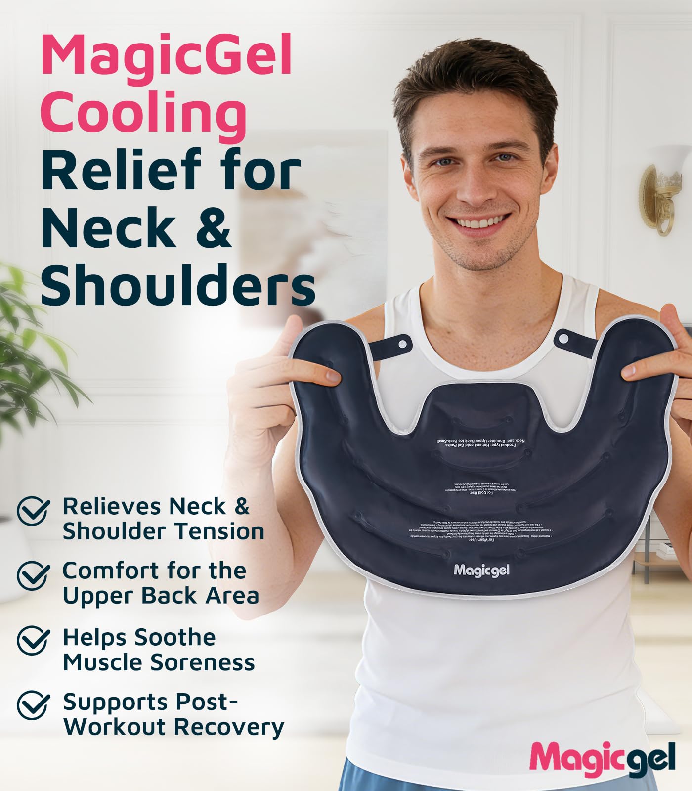 Magic Gel Bolsa de Gel Frío para Cuello y Hombros – Compresa Fría Reutilizable para Dolor Cervical, Lesiones de Hombro y Manguito Rotador – Terapia de Frío Flexible para Recuperación (Grande)