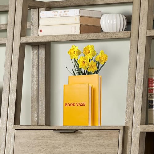 Miniatura 4 de Jarrón de resina con forma de libro para decoración del hogar, amarillo, 4.5 x 2.75 x 6.7 pulgadas