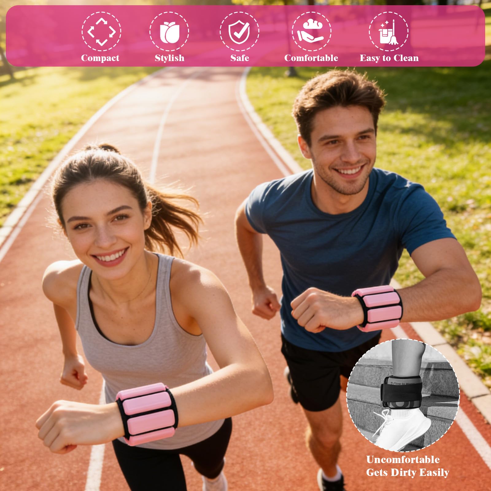 Peso del Polso Regolabile, 2 Pezzi (0,225 kg/0,45 kg), Peso Della Caviglia, Pesi per Caviglie, Pesi da Polso, Pesi Polsi con Velcro, per Camminare, Jogging, Aerobica, Rosa