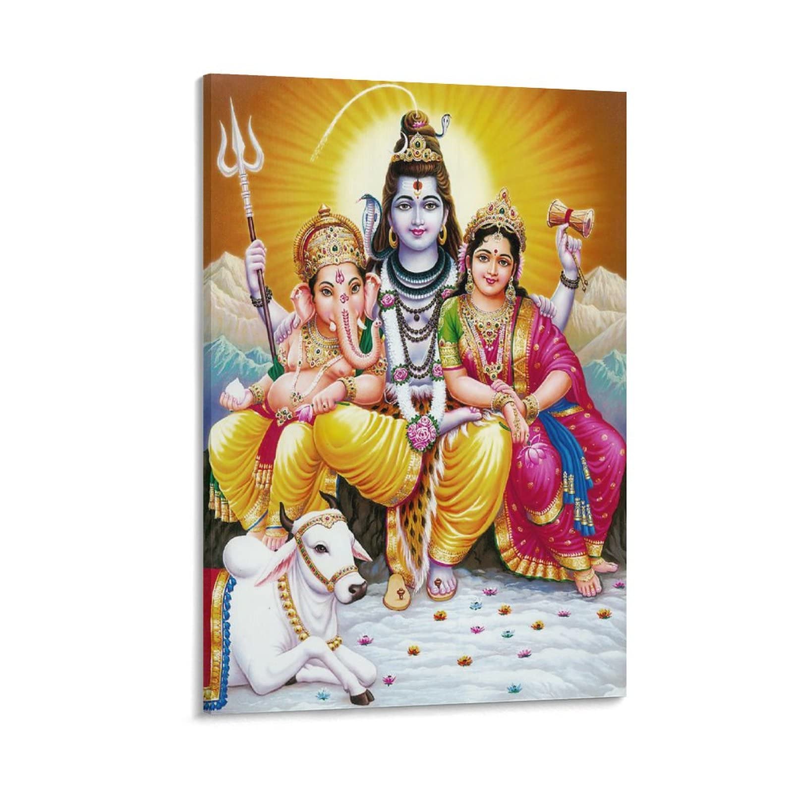 Qingyuan Frame-Style Lord Shiva Family Hinduism Poster Indian Gods Religious Ritual Culture Canvas Gifts Picture Painting Posters Room Decor Home Decorative 24X36inch(60X90cm)