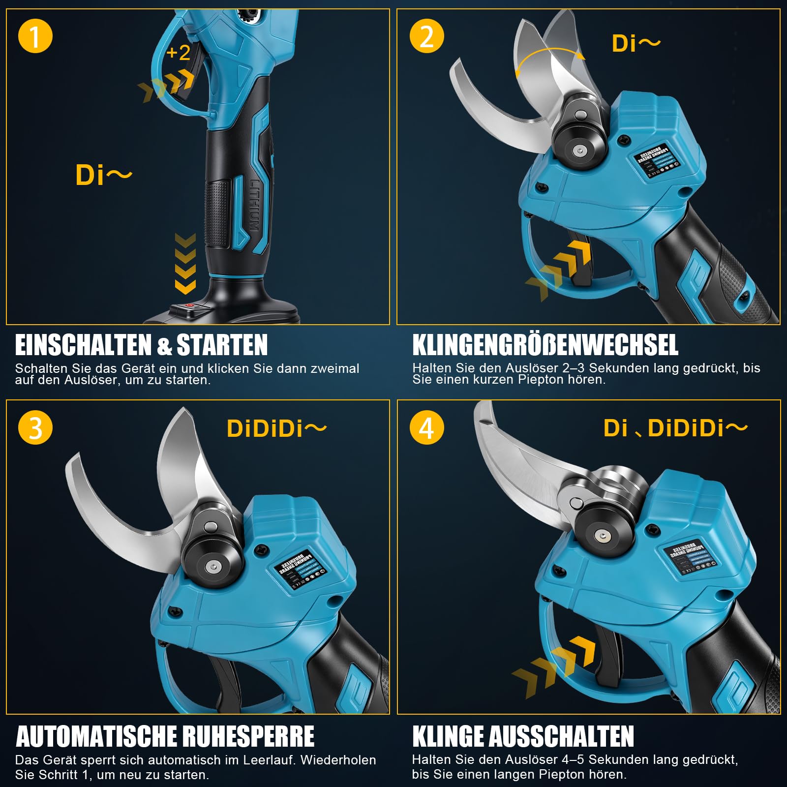 4-in-1 Akku Hochentaster kompatibel mit Makita 18V Akku | Bürstenloser 6 Zoll Mini Kettensäge & 25 mm Elektrische Astschere mit Teleskopstange & 2 x 2.0Ah Akkus, Arbeitsreichweite 4m
