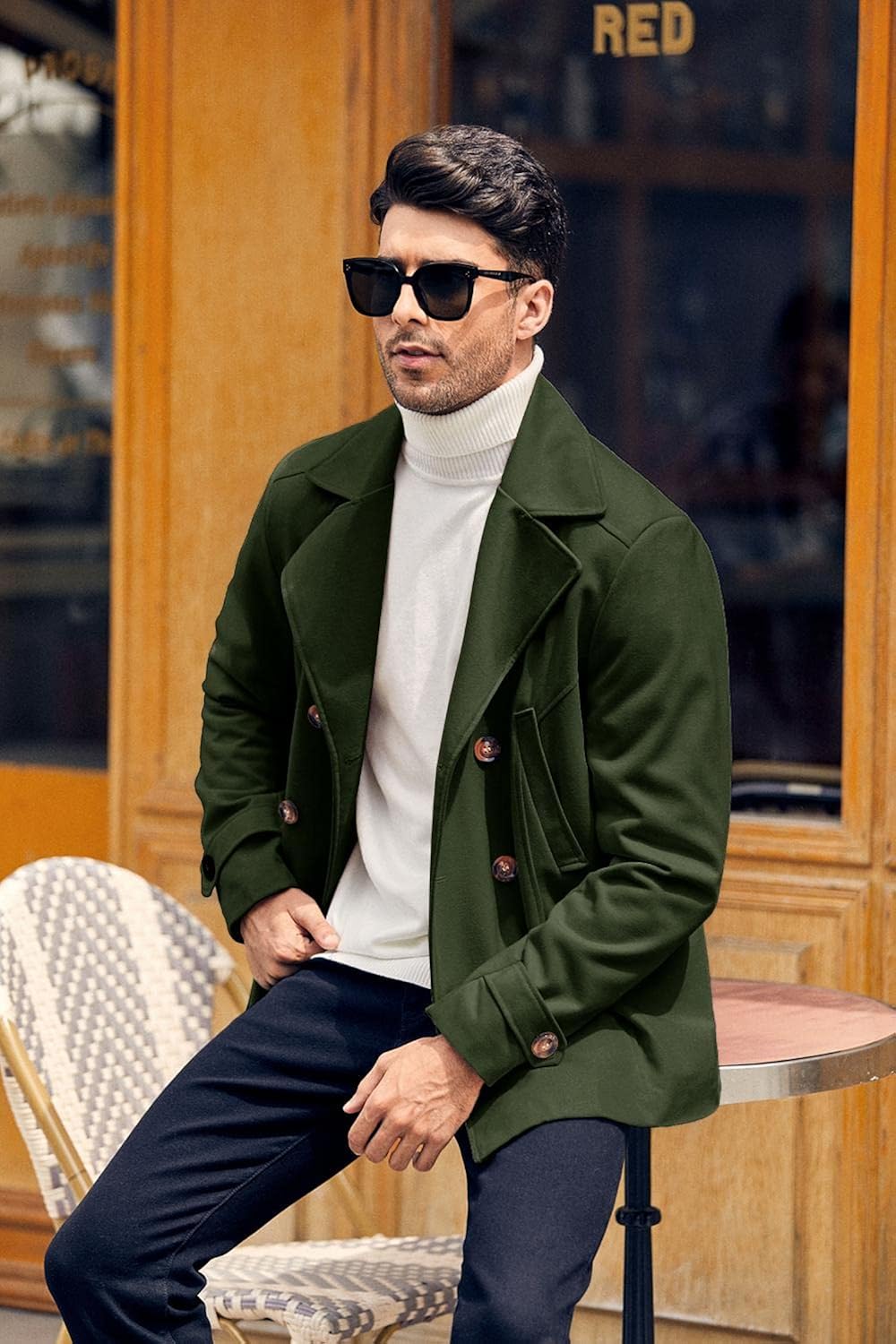 Notched Lapel Winter Slim Wool Pea Coat 
