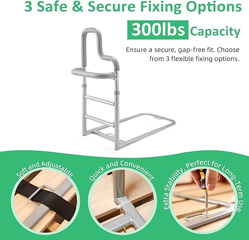 Miniatura 8 de Barandilla de cama de doble barra para adultos mayores con bolsillo de almacenamiento, riel de asistencia de cama para personas mayores para entrar