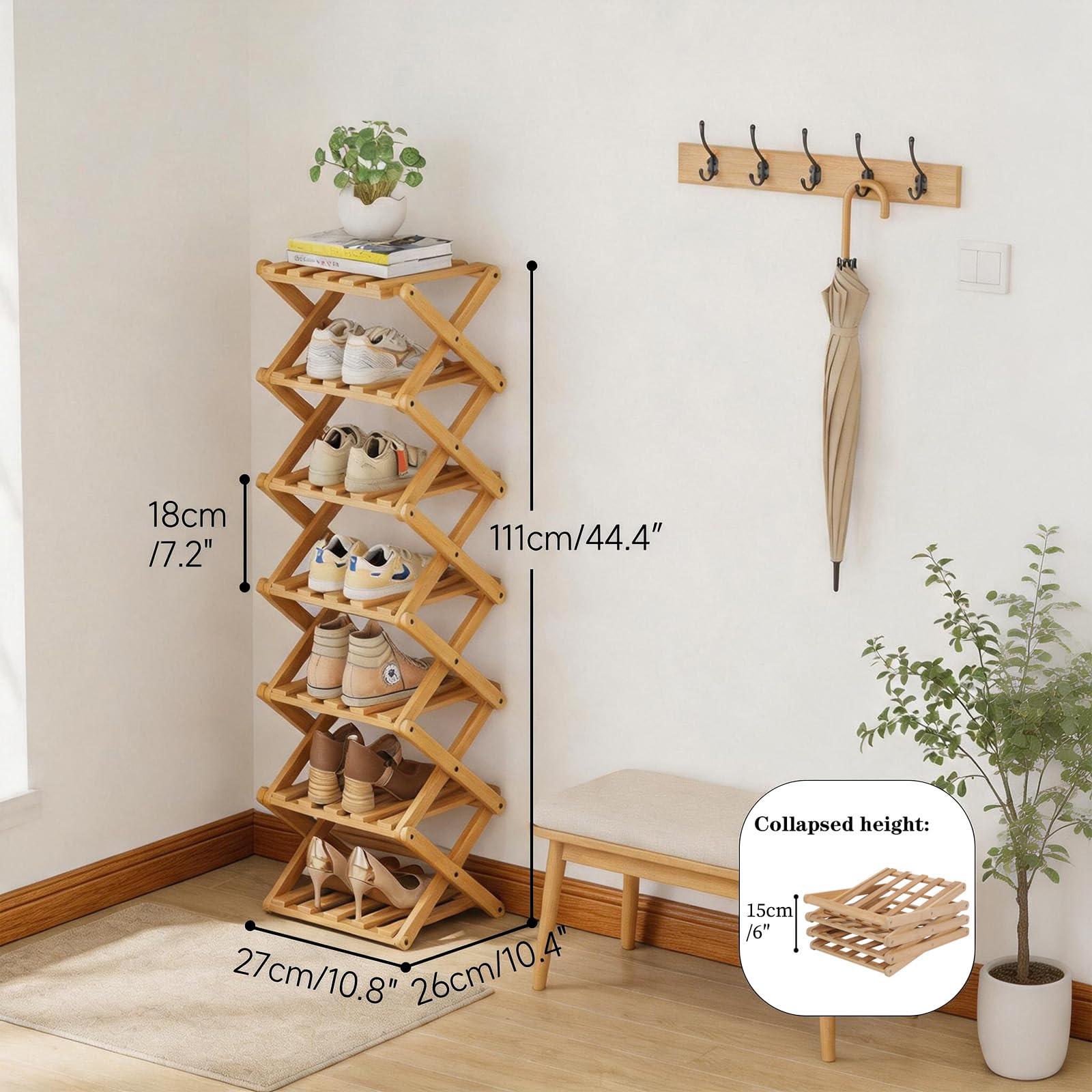Scarpiera verticale stretta, scarpiera portatile pieghevole a 7 ripiani, senza installazione, scarpiera autoportante per corridoi, camere da letto, soggiorno, angoli e piccoli spazi (7 ripiani)