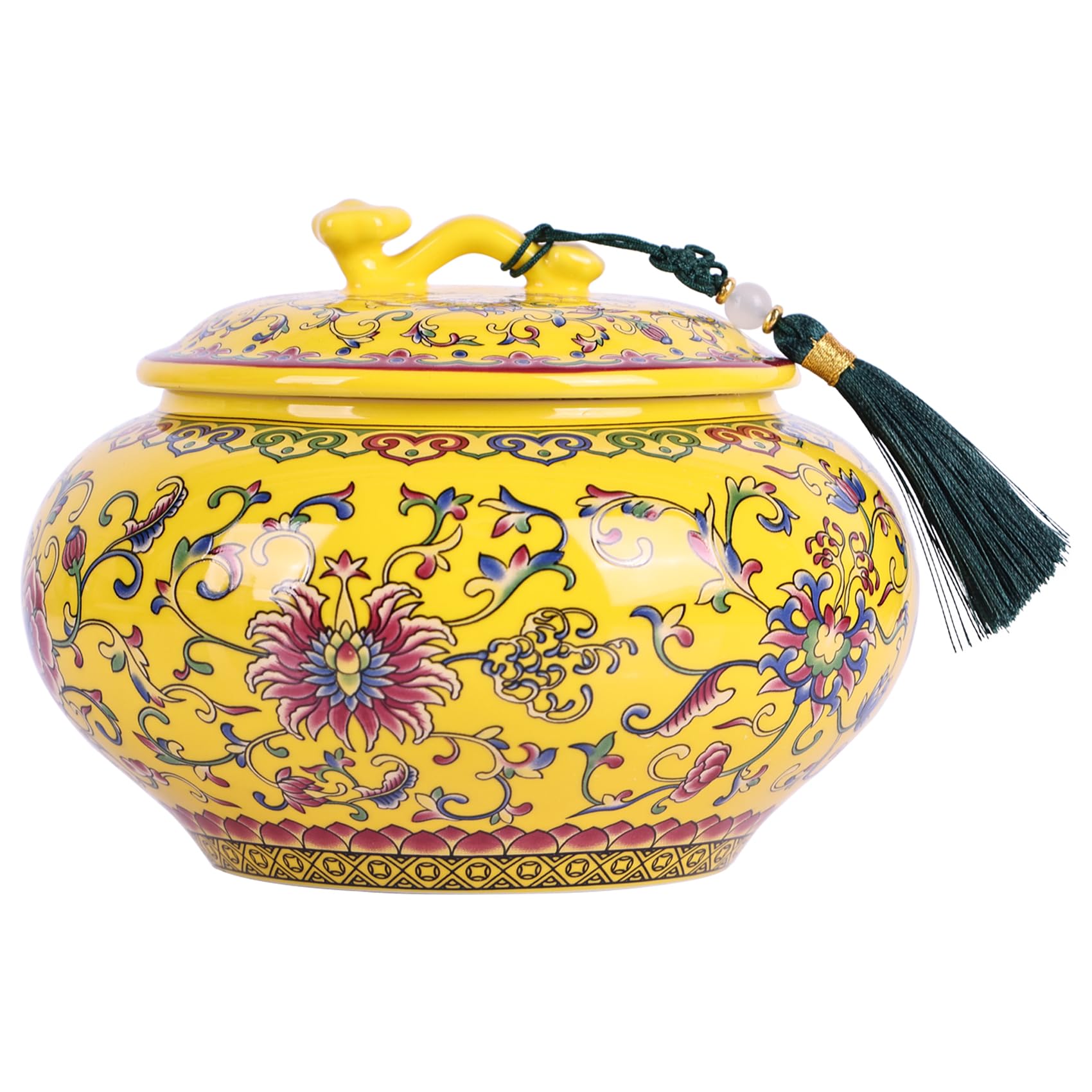 Pot à gingembre décoratif en céramique émaillée pour décoration d'intérieur – Pot de rangement en porcelaine bleu et blanc, vase à fleurs chinoiserie, récipient décoratif multifonction (jaune)