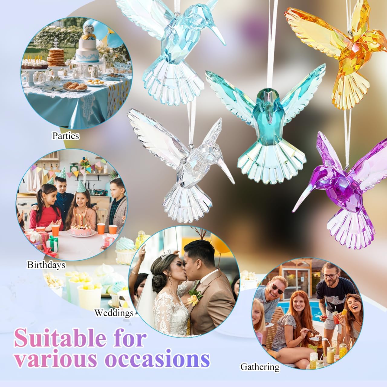POPETPOP 6 Pcs Hummingbird Hanging Ornaments: Acrylic Hummingbird Suncatchers Decoration, Crystal Pendants Suncatchers Decor for Trees, Home, Christmas Party Favor - Image 7