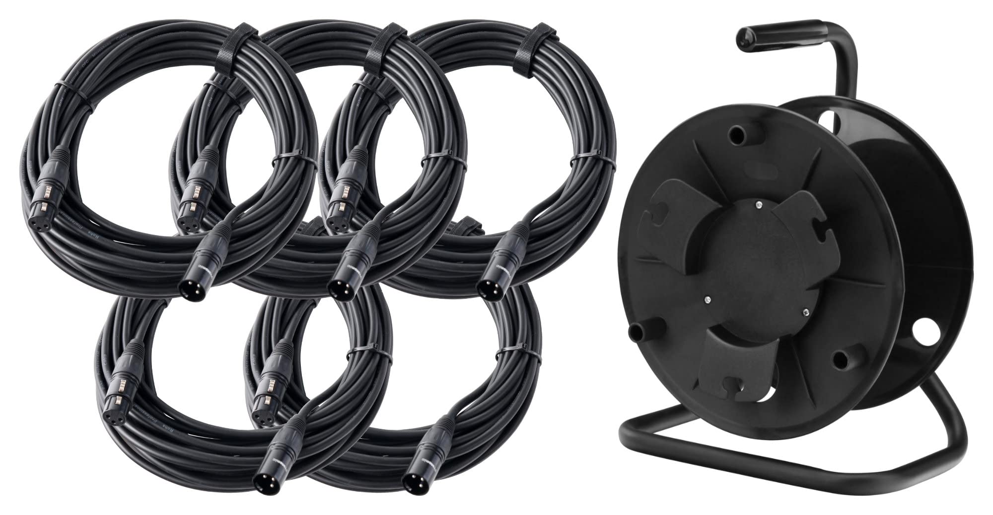 Pronomic Stage XFXM-10 Mikrofonkabel XLR 10m Schwarz 5x Set mit Kabeltrommel - Symmetrisches XLR-Kabel - 5 Kabel à 10m Länge mit Kabeltrommel - Schwarz