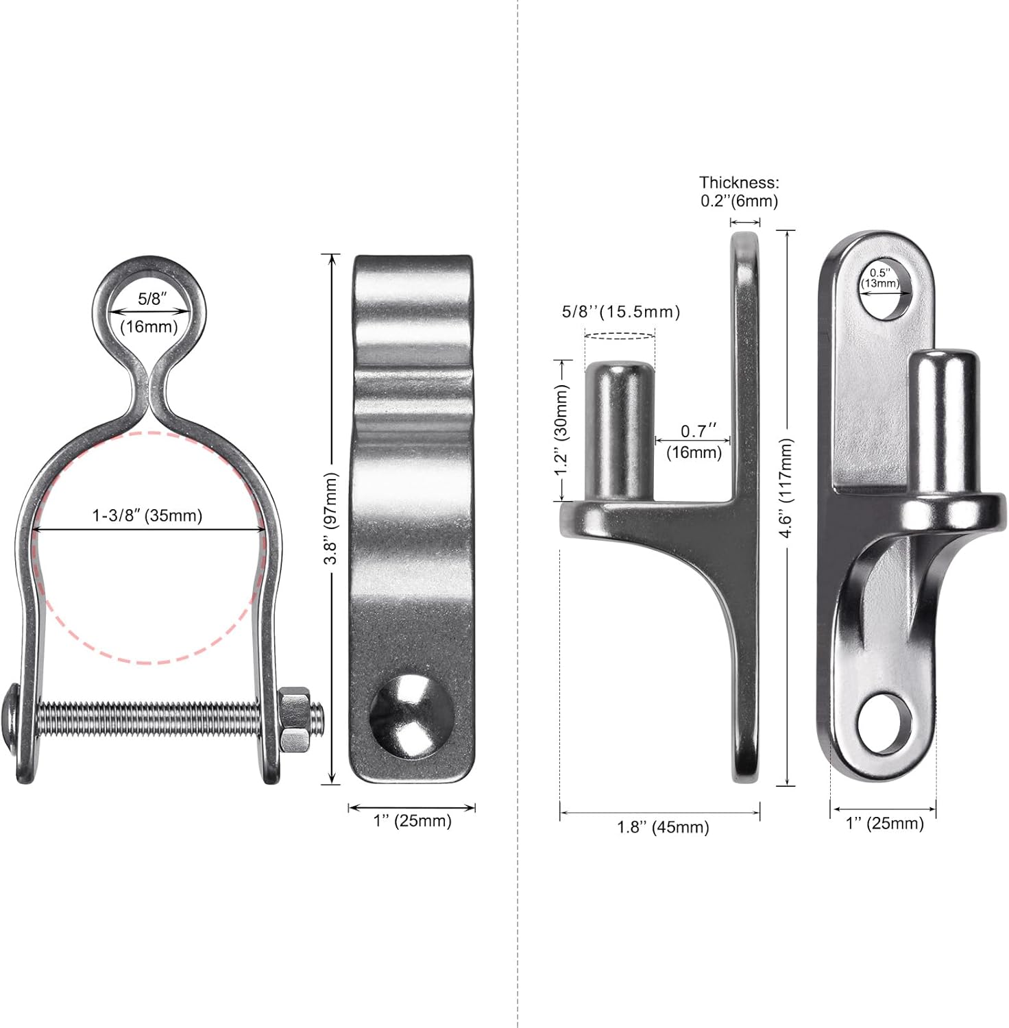 Insaga 2Pack Heavy Duty Wall Mount Gate Hinges, 304 Stainless Steel Chain Link Fence Gate Hinges for Farm, 1-3/8" Pipe Gate Hinge with 5/8" Pin, T-Post Gate Hinge Kit for Wooden & Metal Fence