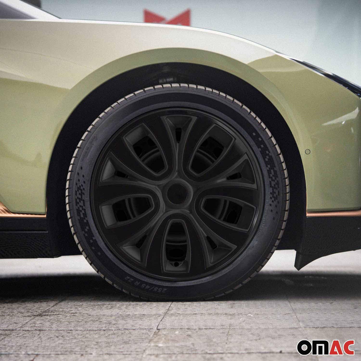 OMAC 4X Radkappen Radzierblenden Radblenden 14" Zoll Stahlfelgen Matt Schwarz-Schwarz