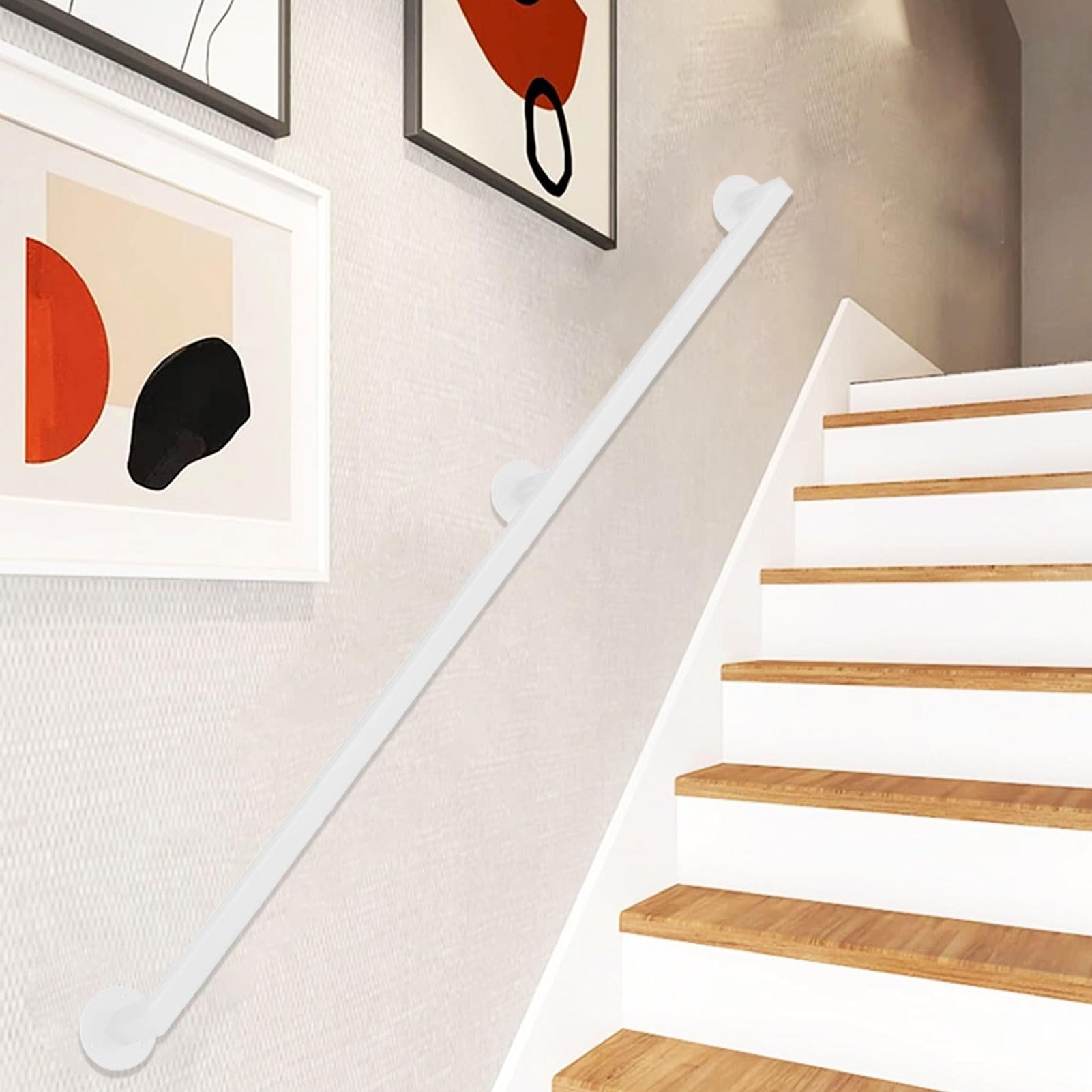Garde-corps en fer forgé pour escaliers de 570 cm, style industriel, blanc, pour plus de sécurité et de stabilité