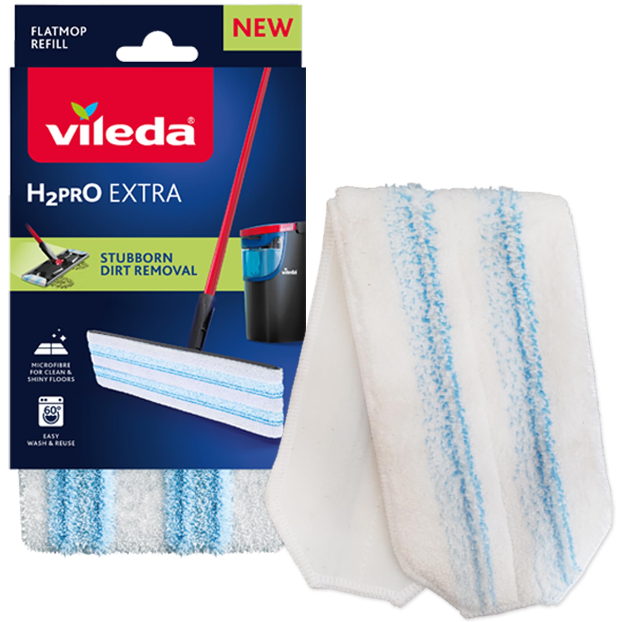 Vileda H2PrO Flat Mop Ricambio | Panno resistente in microfibra | Rimozione dello sporco ostinato | Facile da applicare | Lavabile in lavatrice | Per tutti i pavimenti
