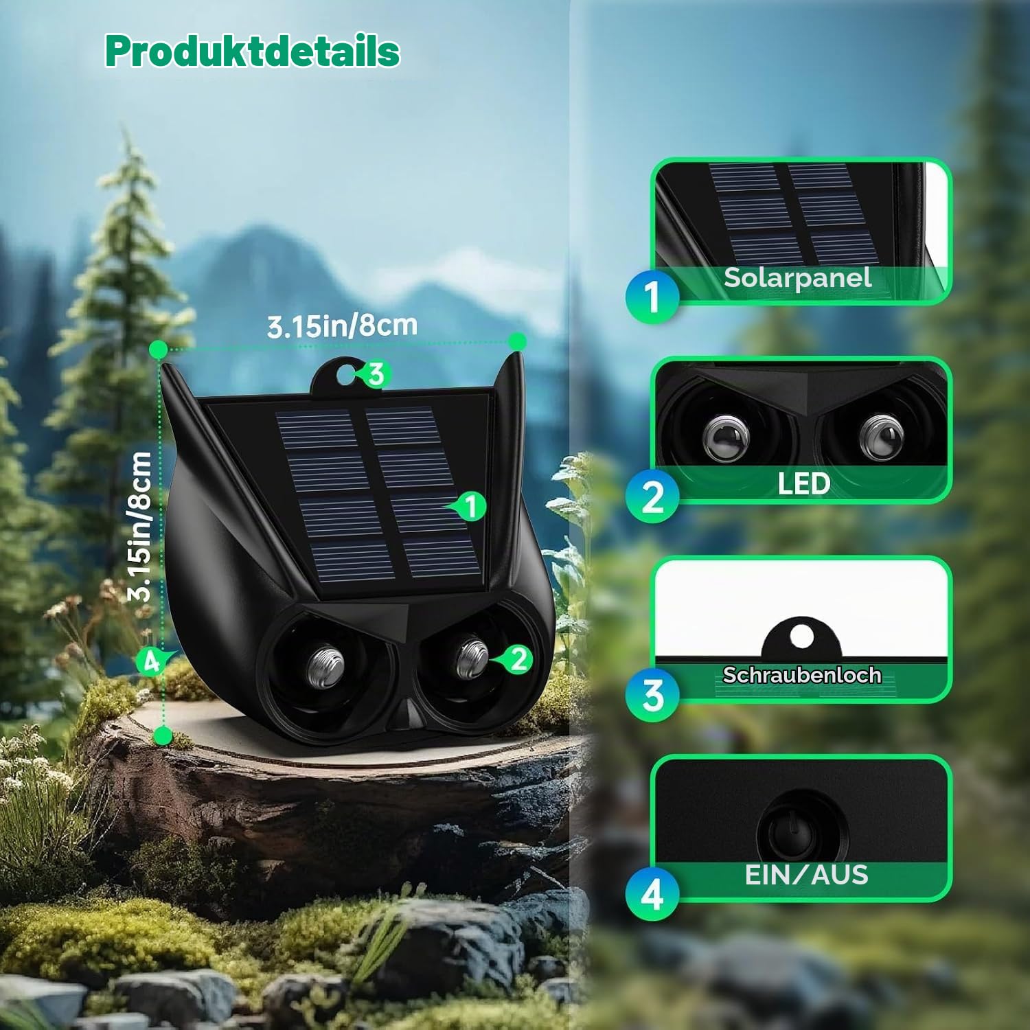 Marderschreck Solar 4er Pack,Marderabwehr,Katzenschreck für Garten,Katzenabwehr für den Außenbereich mit rotem Blinklicht Blitzlicht,IP44 wasserdicht,Marderschreck Garten,gegen Marder,Fuchs,Waschbär