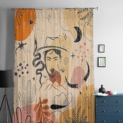 Miniatura 1 de Middle Century Sheer Curtains Drapes Window Treatment Farmhouse Modern Abstract Art Geometric Rod Pocket Voile Kitchen Window Curtain Panels Semi