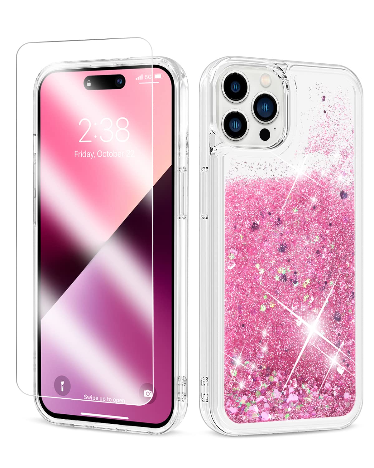 NoyaboxiPhone 14 Pro Max Case Glitter, [with Screen Protector] iPhone 14 Pro Max Case for Women Girls Cute Case Sparkly Clear Crystal Shiny Bling Sparkle Protective Phone Case