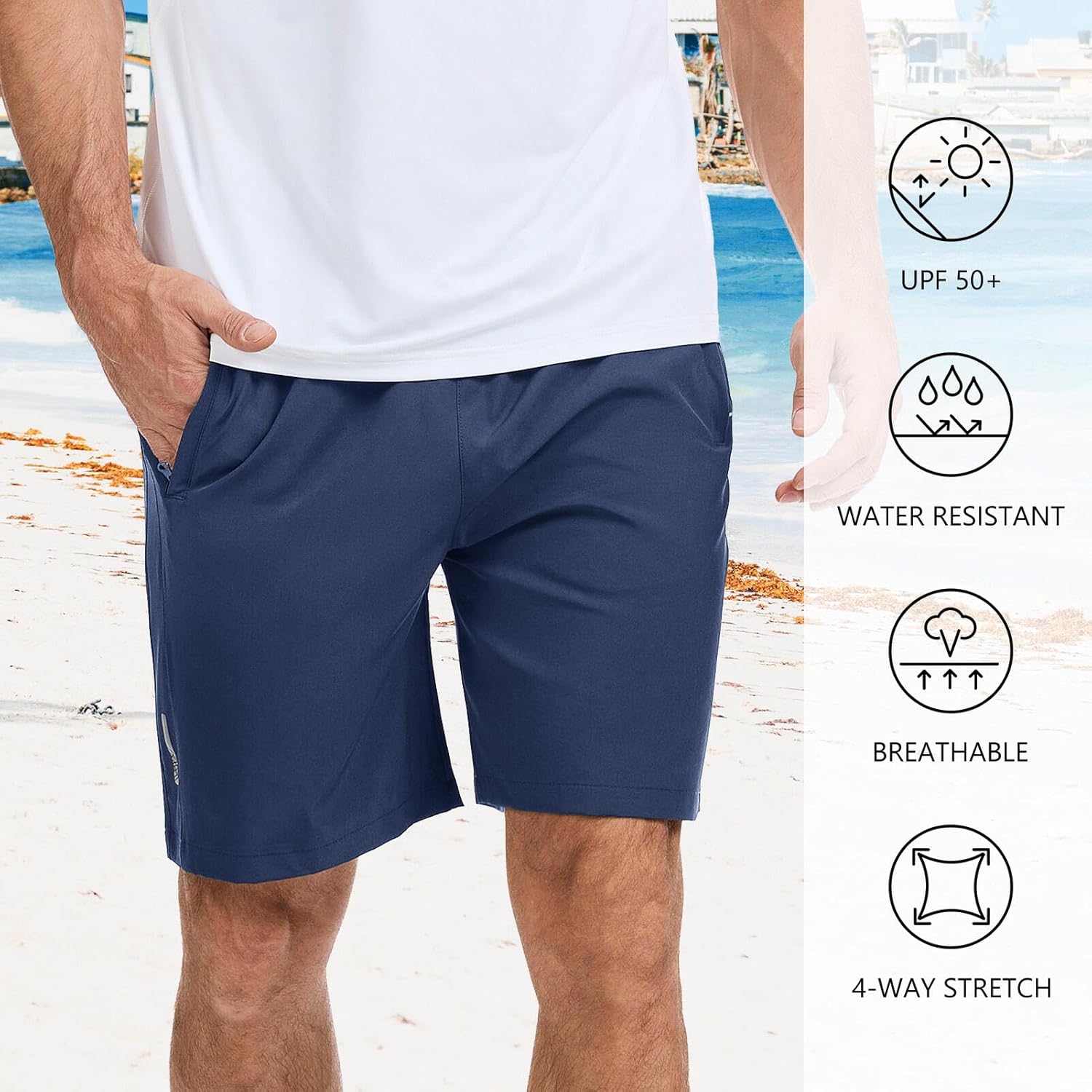 Men's UPF 50+ 7" Inseam Hiking Shorts with 3 Zipper Pockets Water Resistant Quick Dry Lightweight for Outdoor Fishing