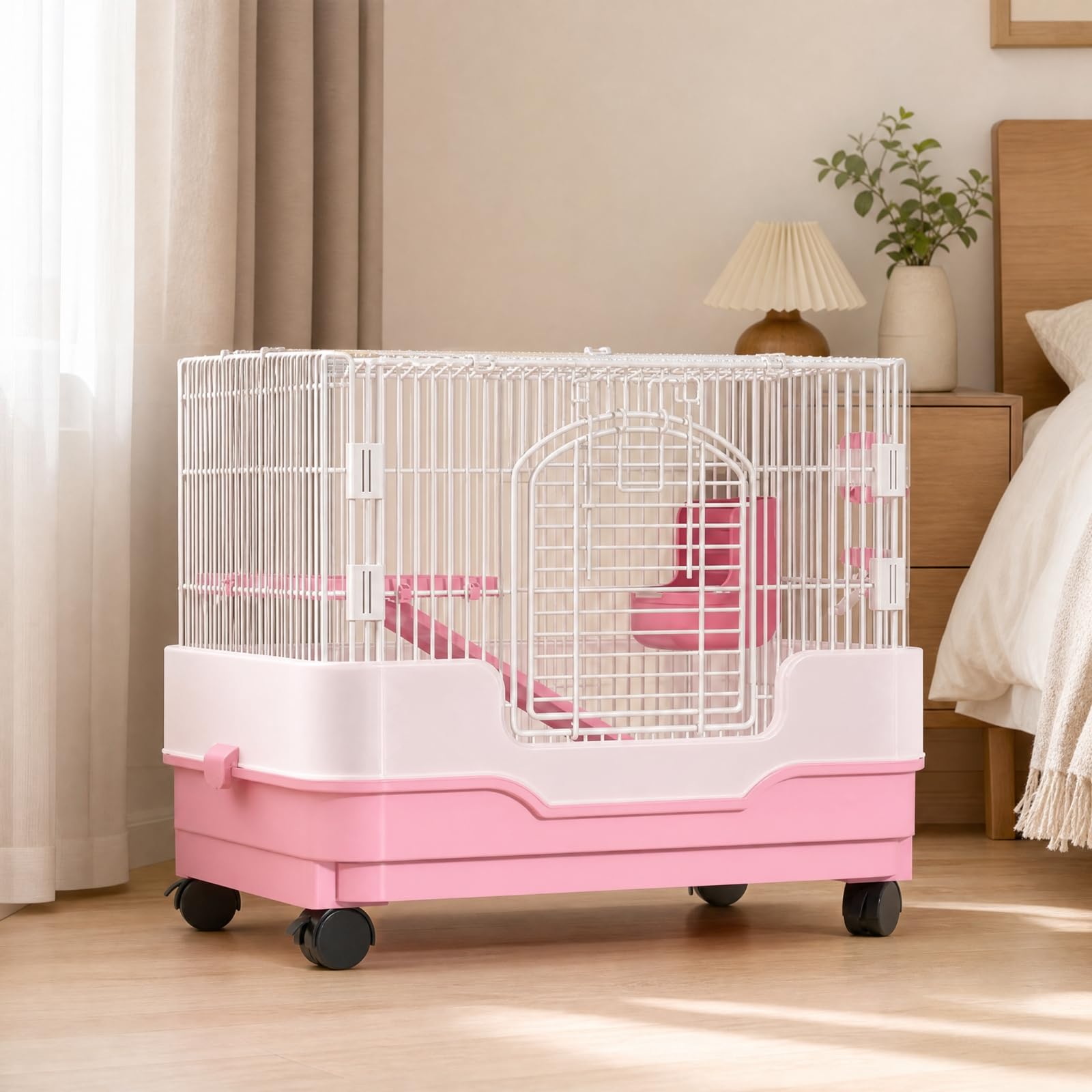 Gralara Jaula con Ruedas Móvil Jaula con Base Plástico para Apartamentos, Doble Capa