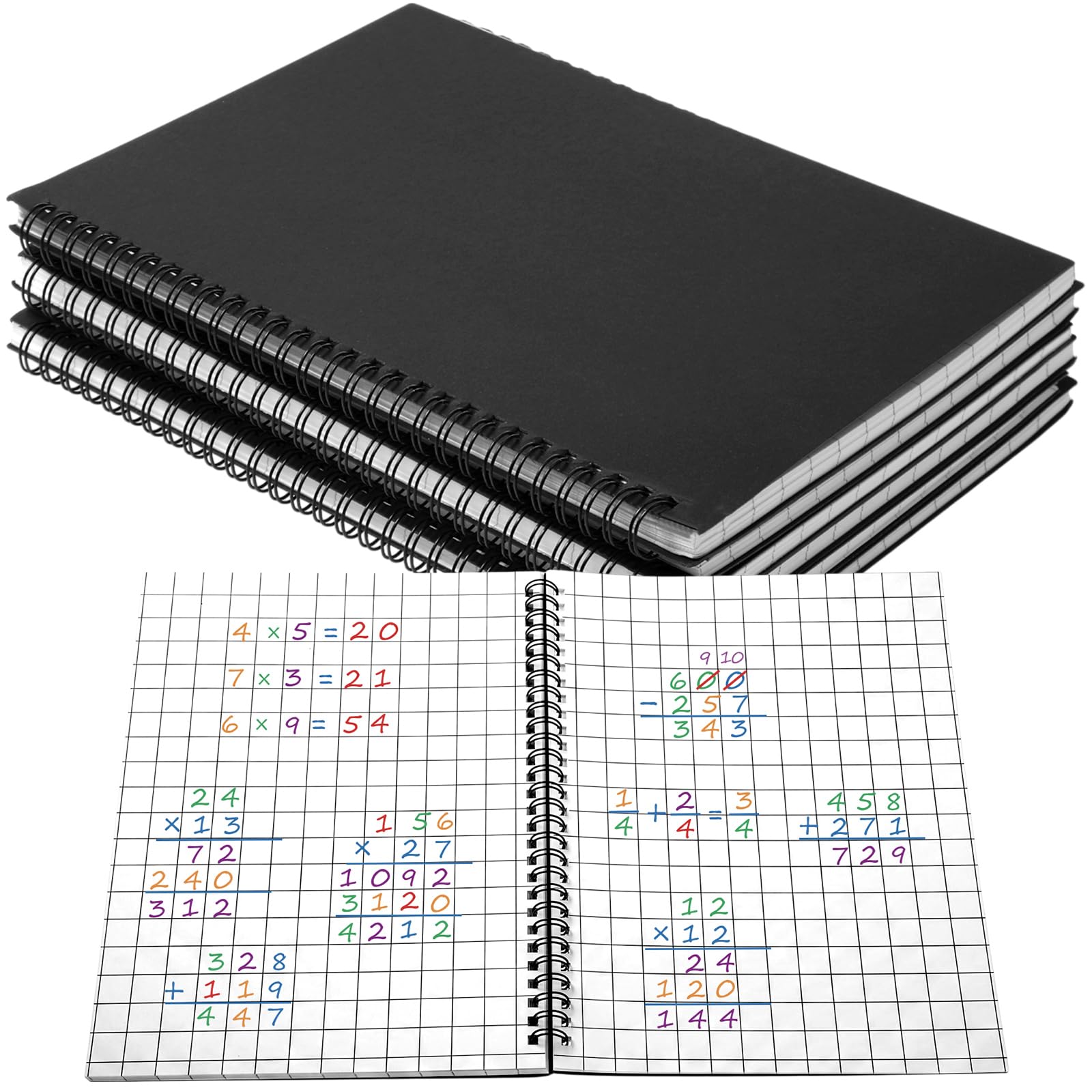 Resurhang Confezione da 6 quaderni a spirale B5 con copertina rigida, 18,5 x 25,4 cm, carta a quadretti quadretti, 160 pagine, per matematica, ingegneria, grafico, scuola (2 x 2 griglie)