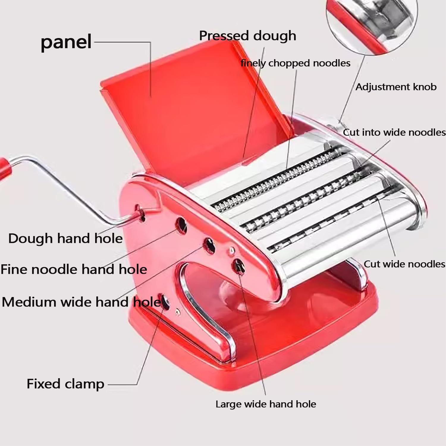 Ręczna maszynka do makaronu z korbą ręczną, 6 regulowanych grubości i 3 szerokości, z podstawą z przyssawką, do domowej kuchni