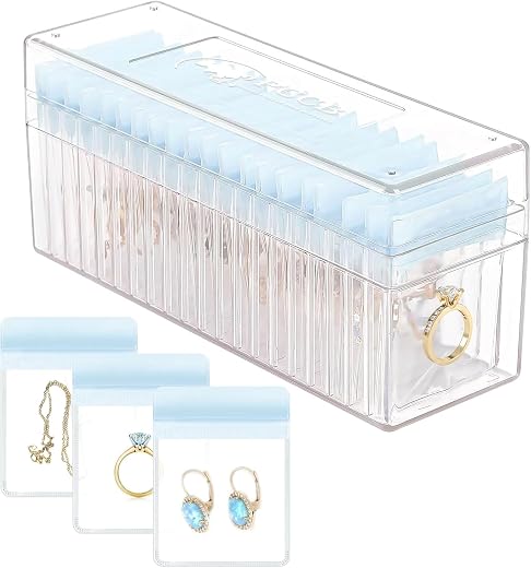 MAPPLE CREATION Acrylic Jewelry Organizer Box with Dustproof Earring Holder and Necklace Pouch - Dustproof Necklace Ring S...