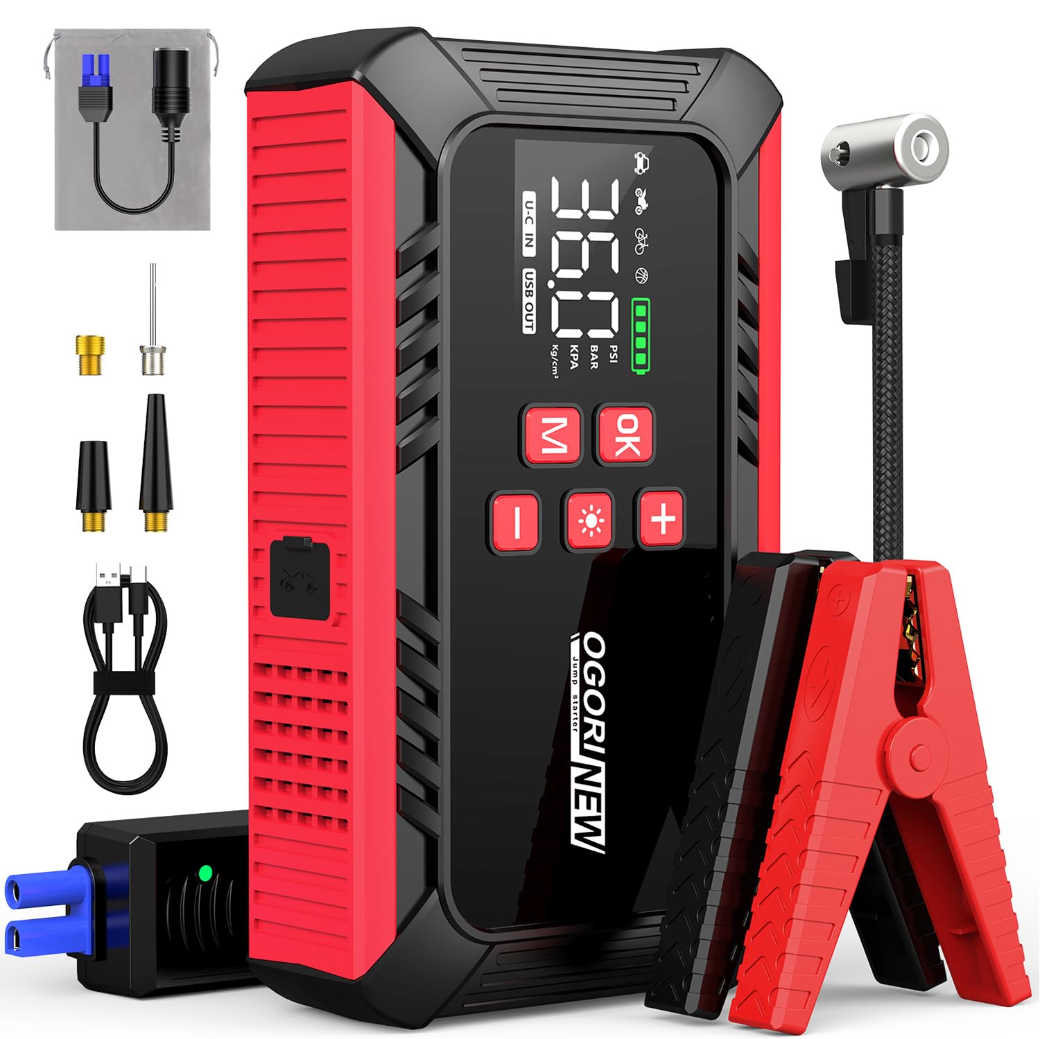Amazon.com: 8000A Jump Starter with Air Compressor, 26800mAh Car Battery  Jump Starter (All Gas/16.0L Diesel) with 150PSI Auto-Shutoff Tire Inflator,  12V Jump Box with Booster, Jumper Cables, Cigarette Lighter : Automotive