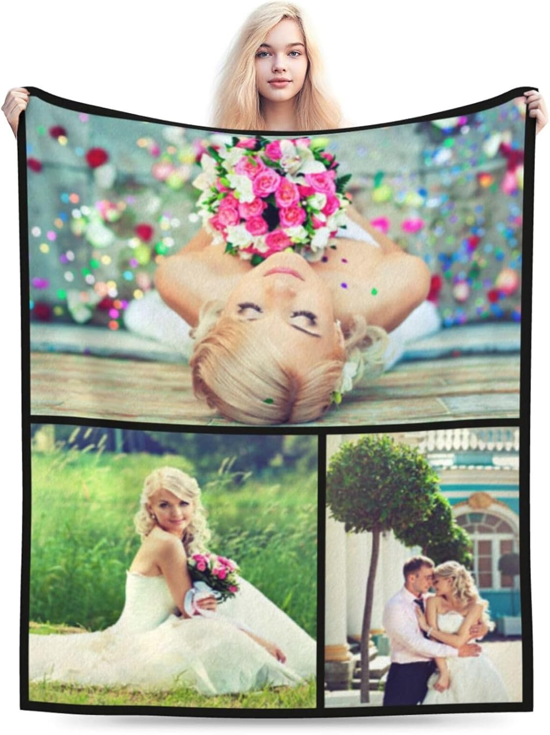 Customizable Blanket with Picture Text, Personalized Flannel Fleece Blanket, Custom The Unique Blanket for Yourself or Your Kid Mom Father Girlfriend Friends,2 Photo Style01,71"x91"