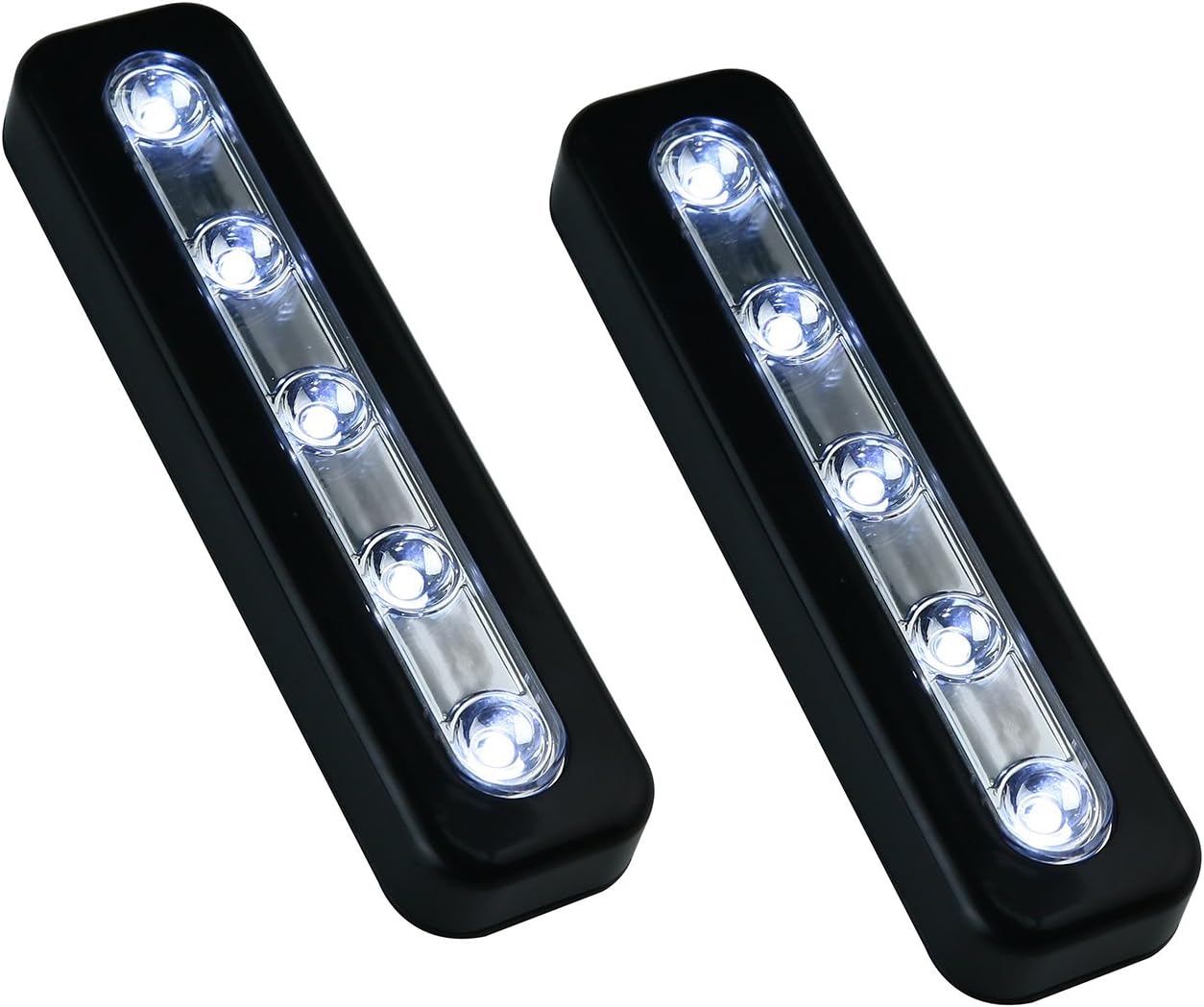 VILONG DIY Stick-on Anywhere 5-LED Touch Tap Light Push Light, Car, Sheds, Storage Room,LED Night Light(2 Pack) (Black)