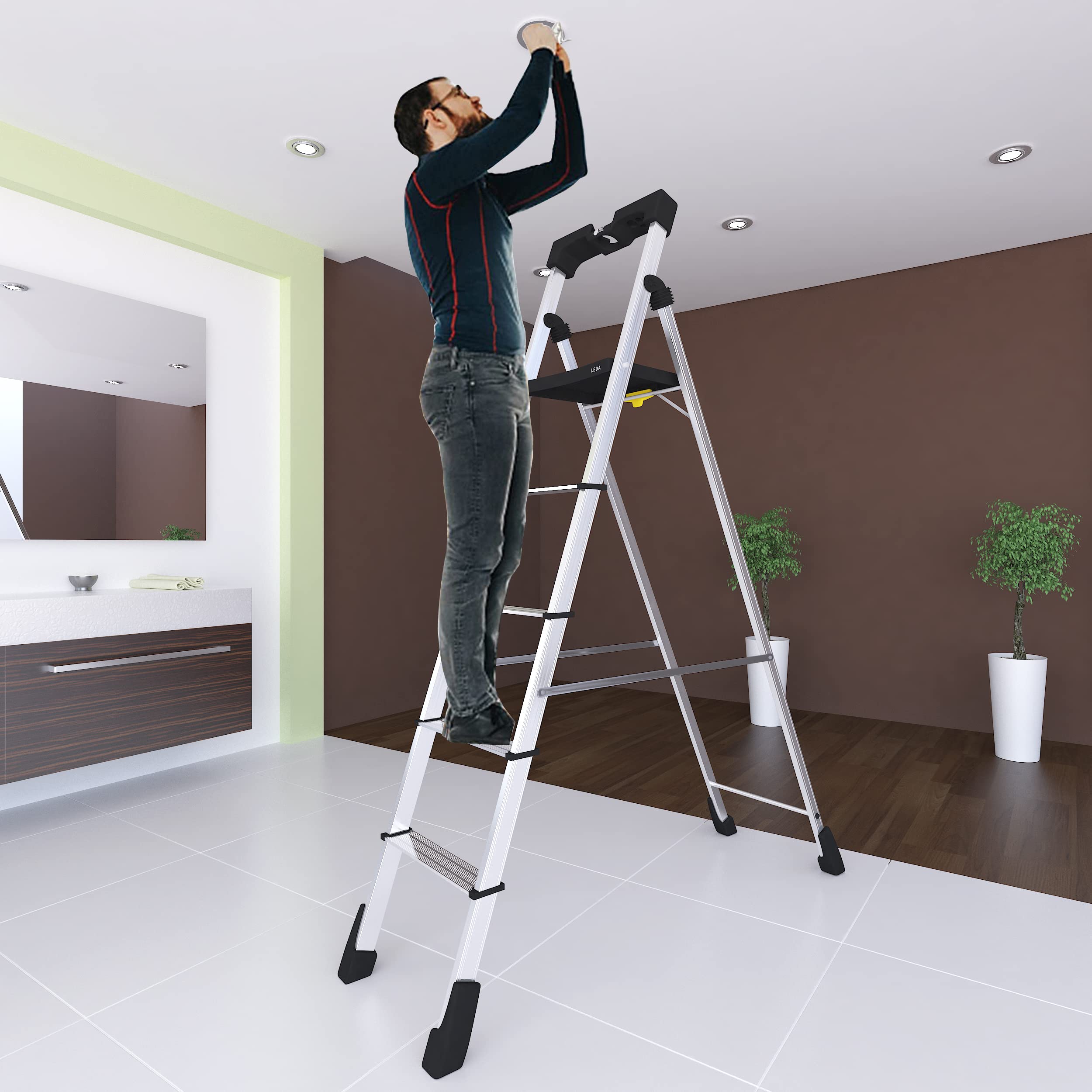 TRENDY Stella 5 Step Foldable Premium Aluminium Ladder with Special Tool Tray and Anti-Skid Shoes for Home (B0B82D1Y9G) Amazon Price History, Amazon Price Tracker
