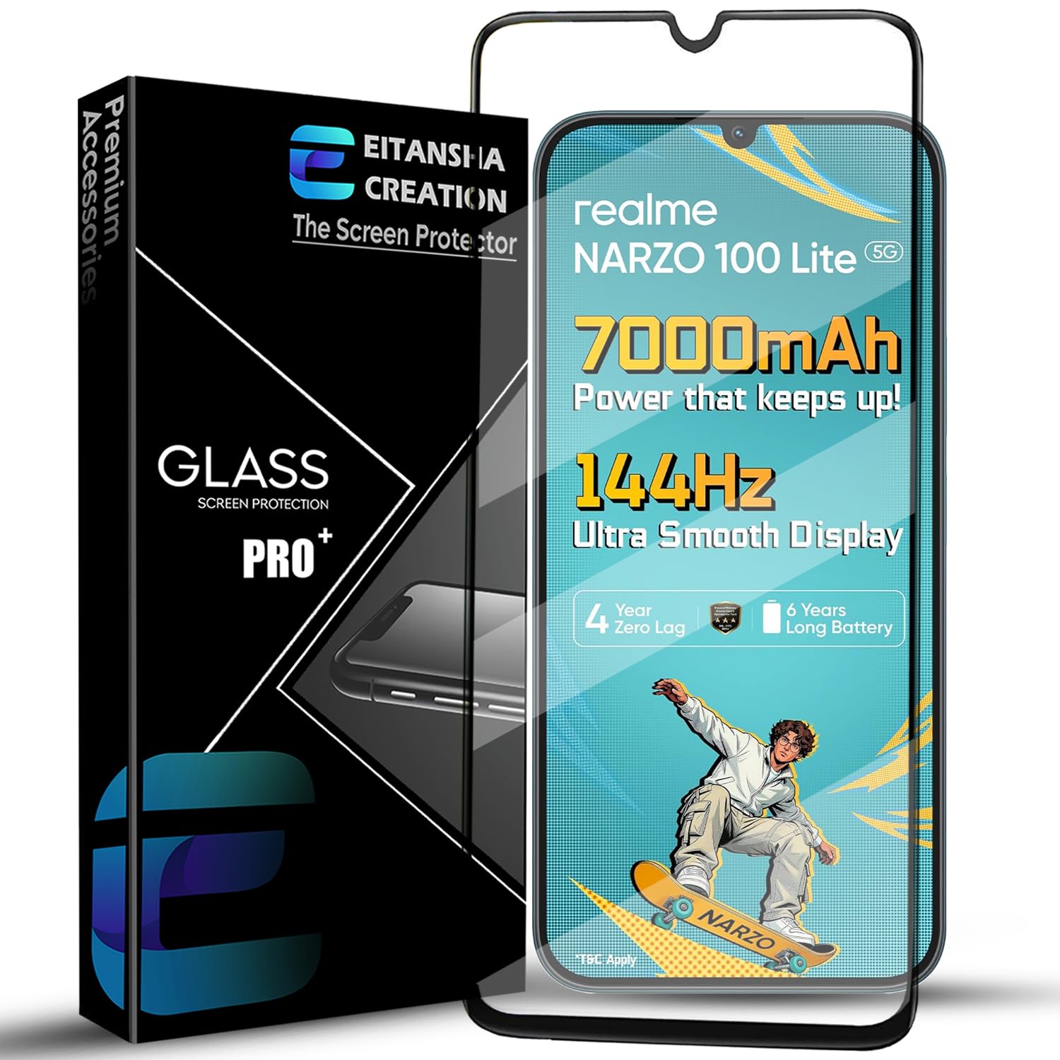 Tempered Glass Screen Protector Compatible for realme narzo 100 Lite 5G with Edge to Edge Coverage and Easy Installation Kit-image-47