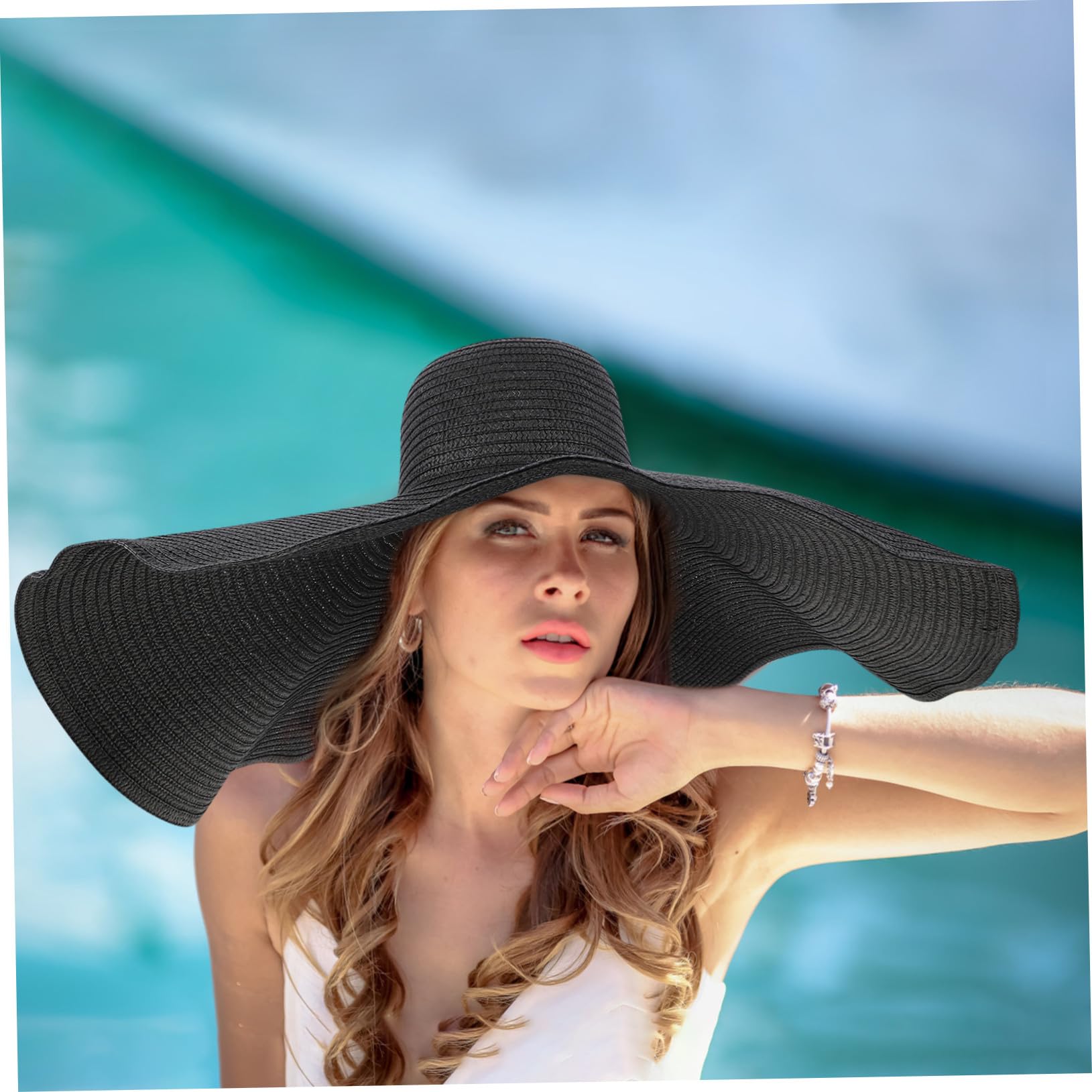 OUNONA Sombrero de Playa Plegable para Mujer ala Sombrero de de Verano Protección Solar para Actividades al Aire y Playa