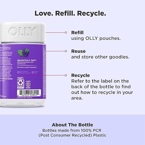 Miniatura 5 de OLLY Gomitas para Dormir, 3 mg de Melatonina, L-teanina, Manzanilla, Bálsamo de Limón, Ayuda para Dormir, Sabor a Mora, 90 Unidades