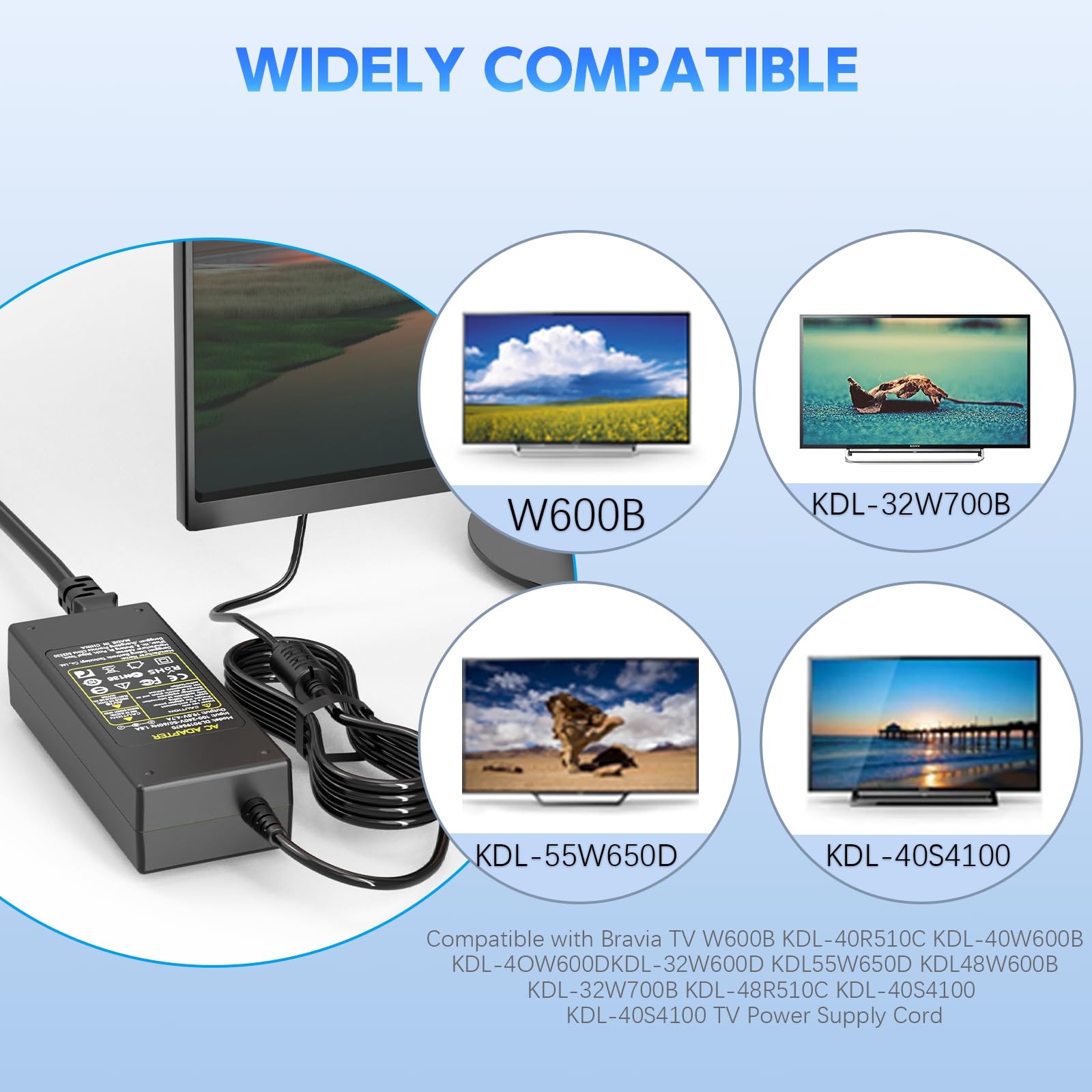 19.5V Zasilacz dla Sony Bravia TV KDL-32 KDL-40 KDL-42 KDL-48 KDL-24 90W Ładowarka Kabel Zasilacz W600B W650A W700B KDL32W700B KDL48W600B KDL48W590B Inteligentna ładowarka LCD HDTV
