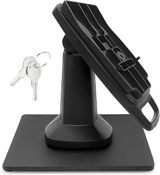 ENS Tailwind Pax S300 7" Latch and Key Lock Flexipole Plus Pole Mount PIN Pad Stand with Square Freestanding Mobility Base Plate, Black