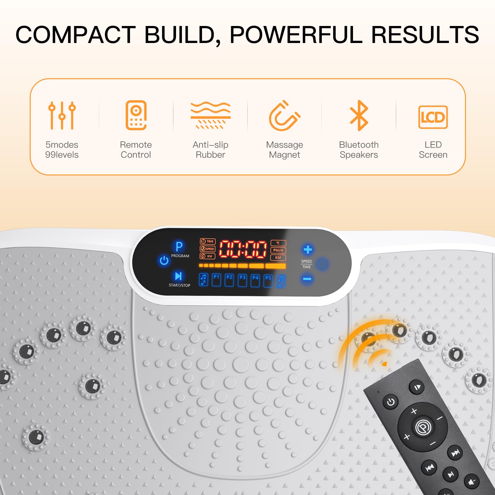 Dripex Piastra vibrante, dispositivo di allenamento 3D con 99 livelli di vibrazione, 5 programmi di allenamento, altoparlante Bluetooth, bande di allenamento