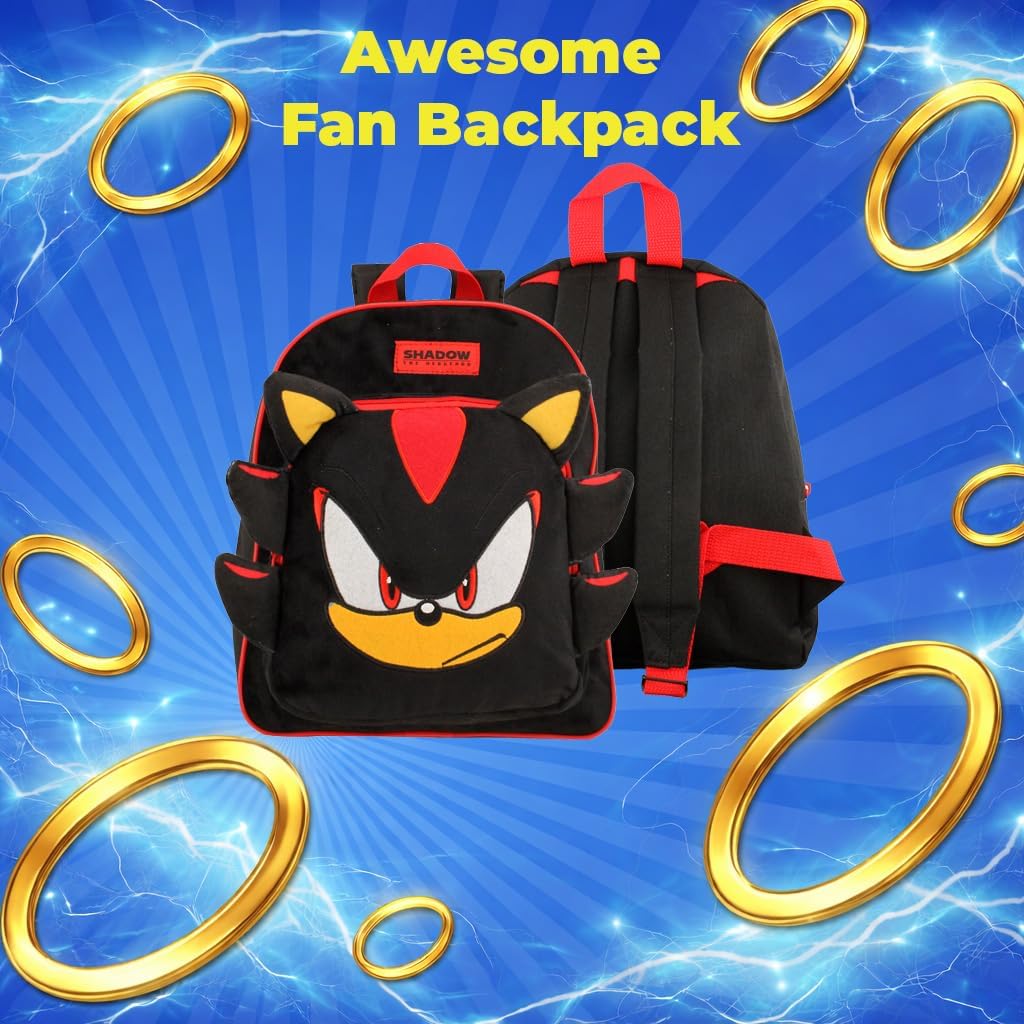 Sonic The Hedgehog Shadow Backpack for Boys and Girls Kids Plush Black Toddler Bag Gifts and Travel Rucksack