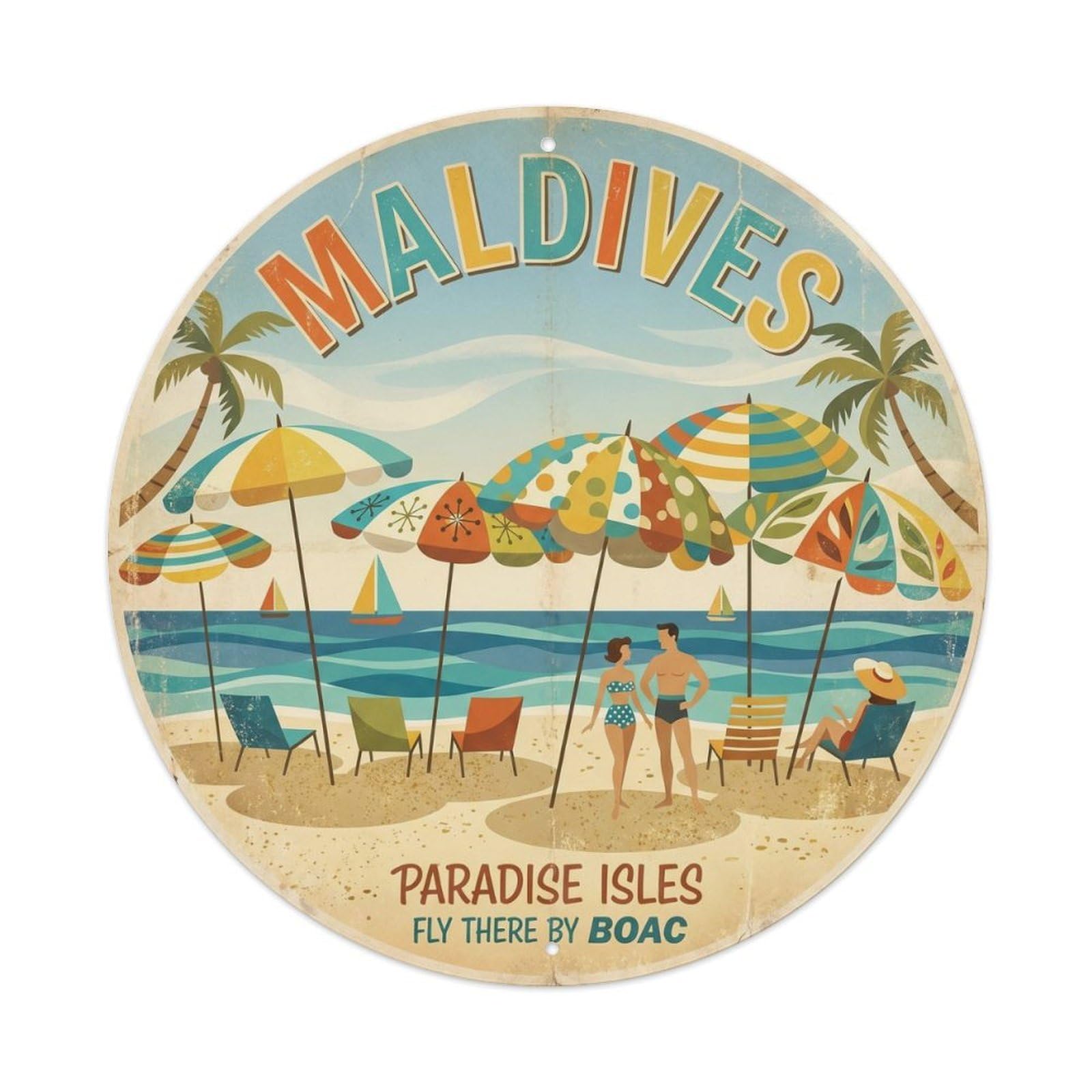 Indian Ocean Maldives Geometric Tropical Lagoon Metal Tin Sign