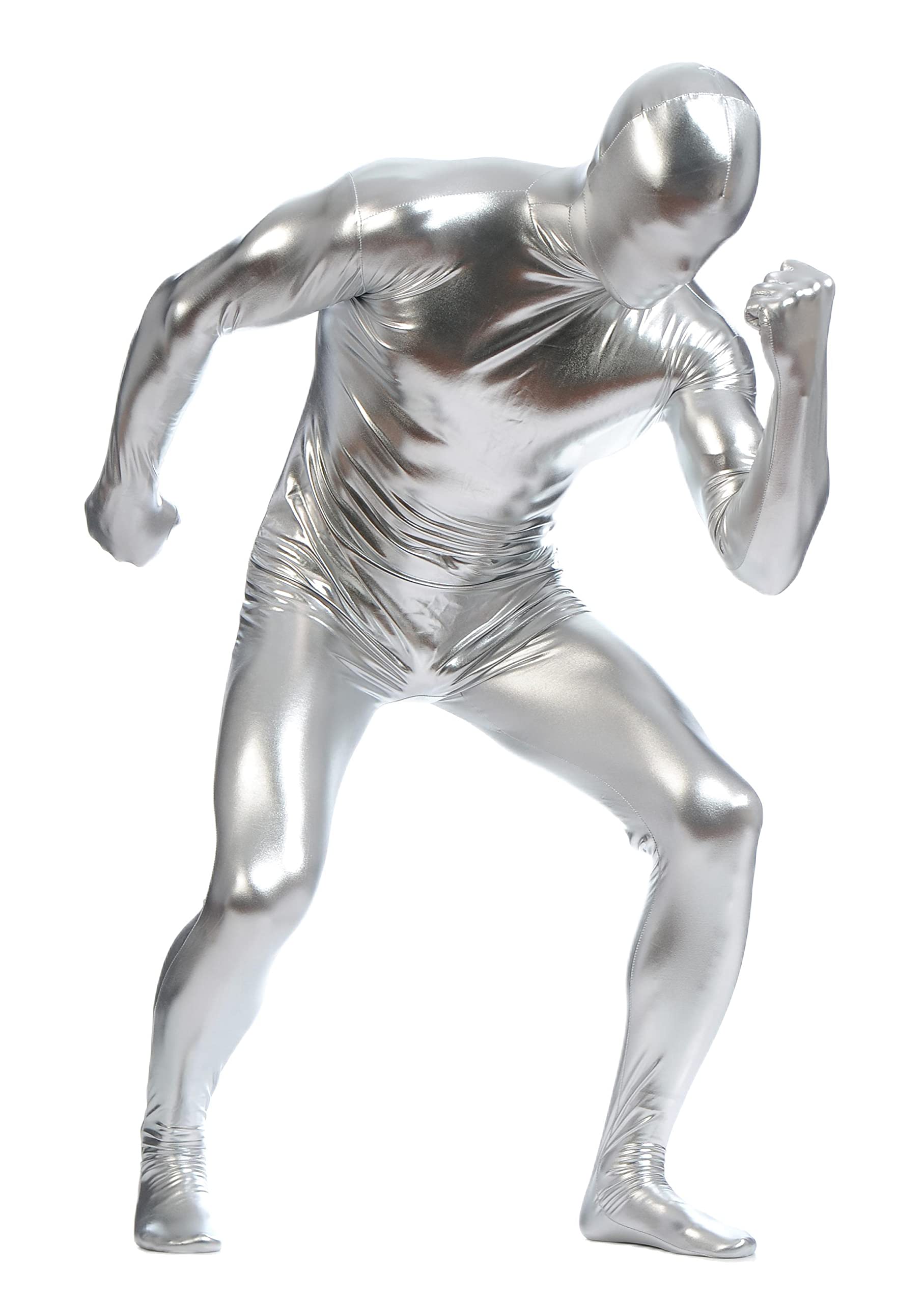 Men's and Women's Metallic Shiny Zipper Zentai Stretchy Costume Cosplay Full Bodysuit