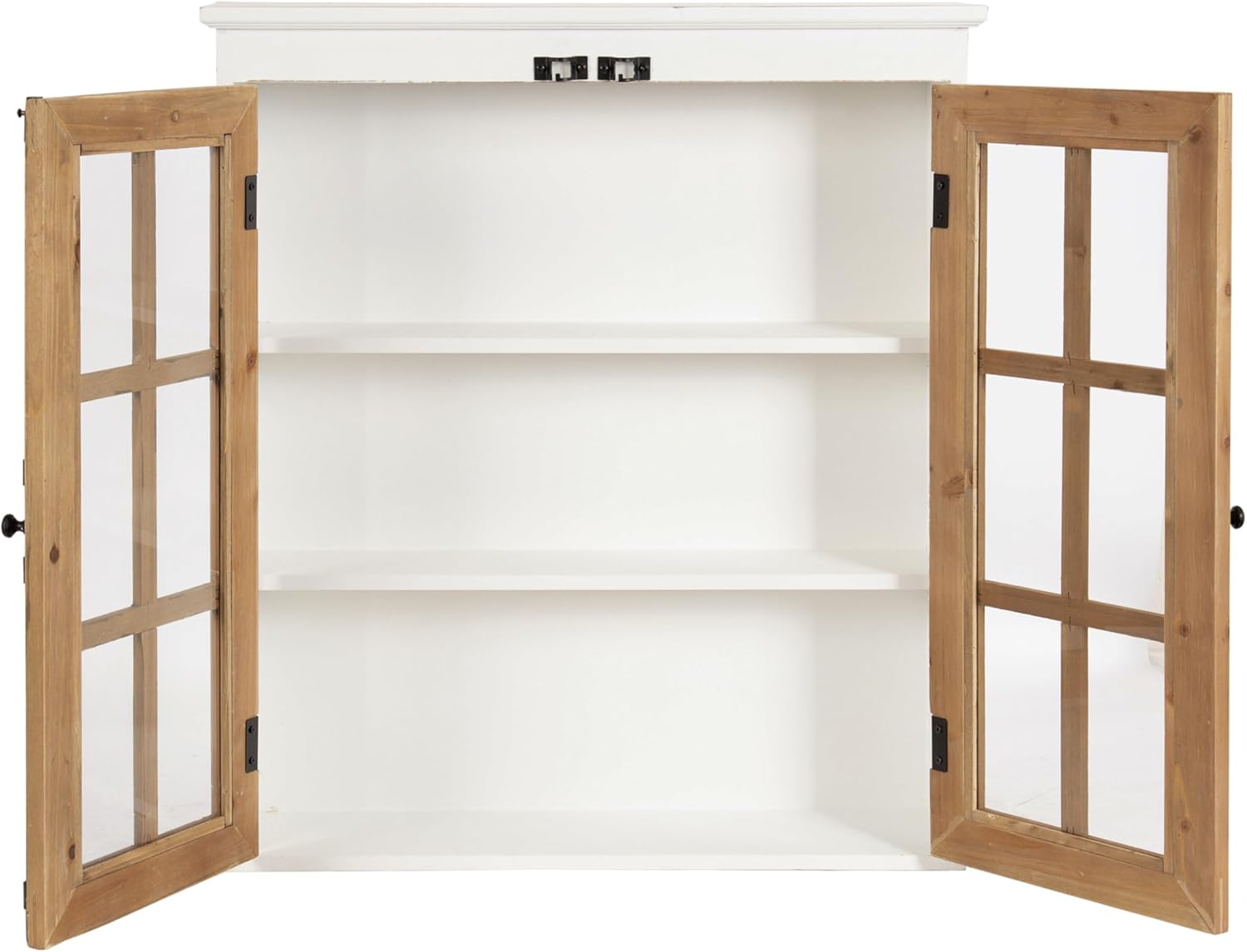 Kate and Laurel Hutchins Farmhouse Tall Wooden Wall Cabinet, 24 x 7 x 28, Rustic Brown and White, Vintage Cabinet with Glass Doors for Pantry or Over-The-Toilet Storage
