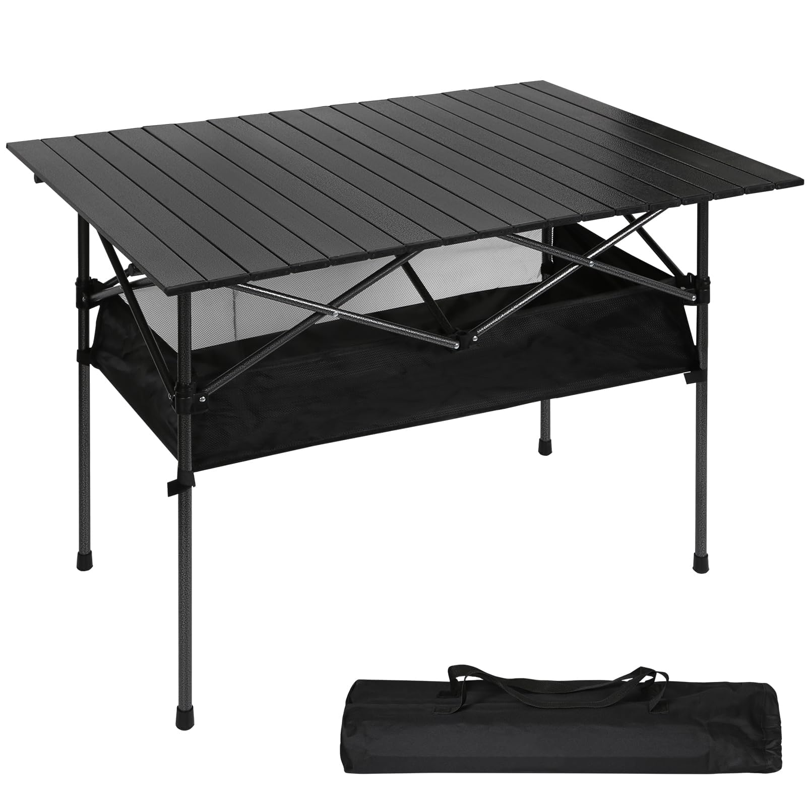 Tiokkss Camping Table 120x55 cm Aluminum Folding Camping Table with Large Storage Roll Up Portable Camping Table 4-6 Person Foldable Camp Table with Carry Bag