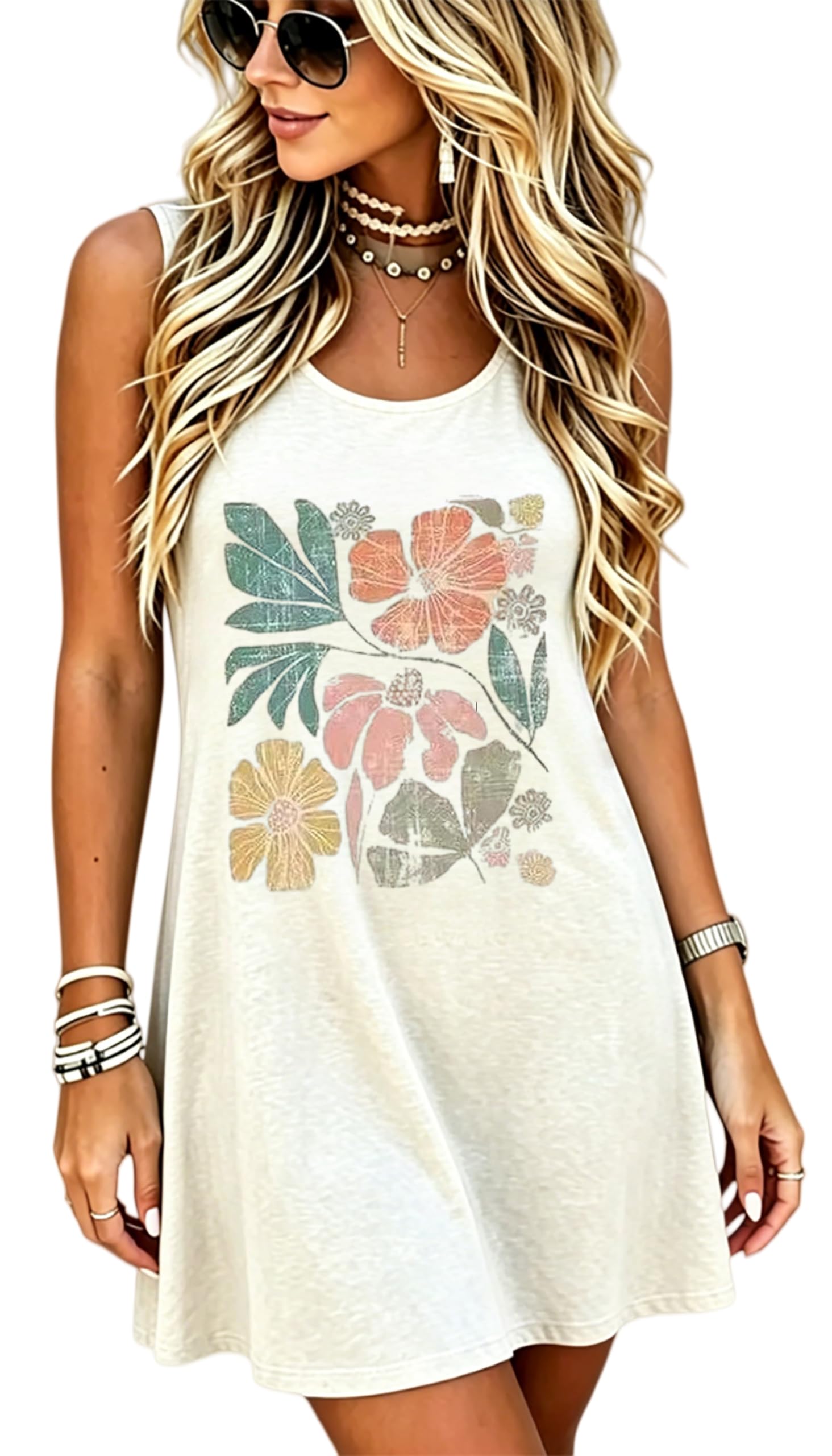 Summer Dresses Women Boho Floral Sundress Casual Country Concert Tank Dress