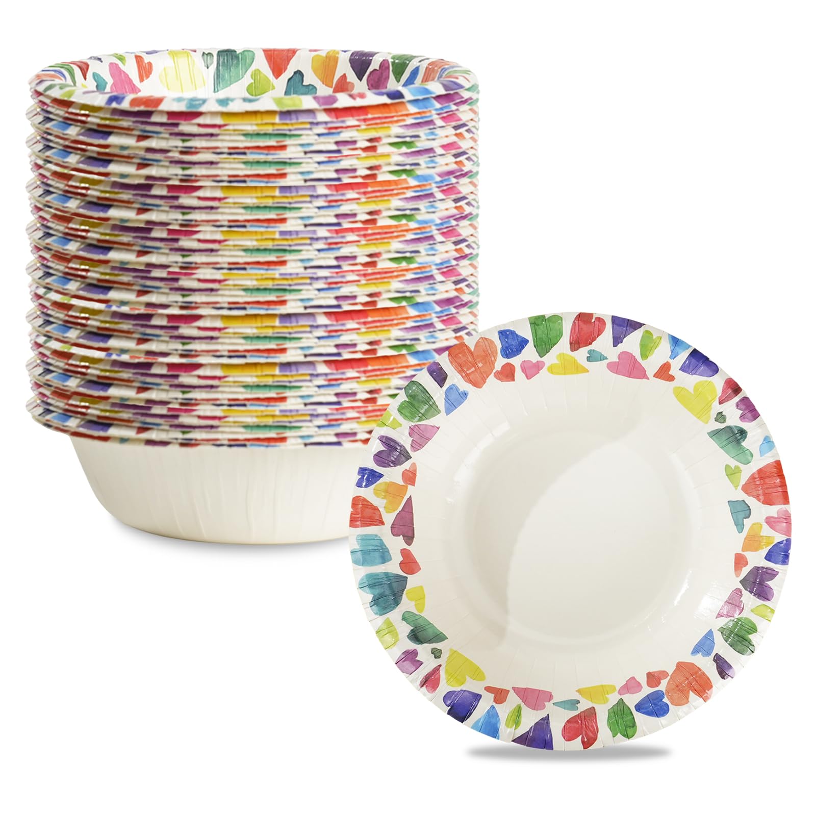 Cherypick Paper Bowls 8 oz/240 ml, 30 Pack Heart Pattern Disposable Bowls