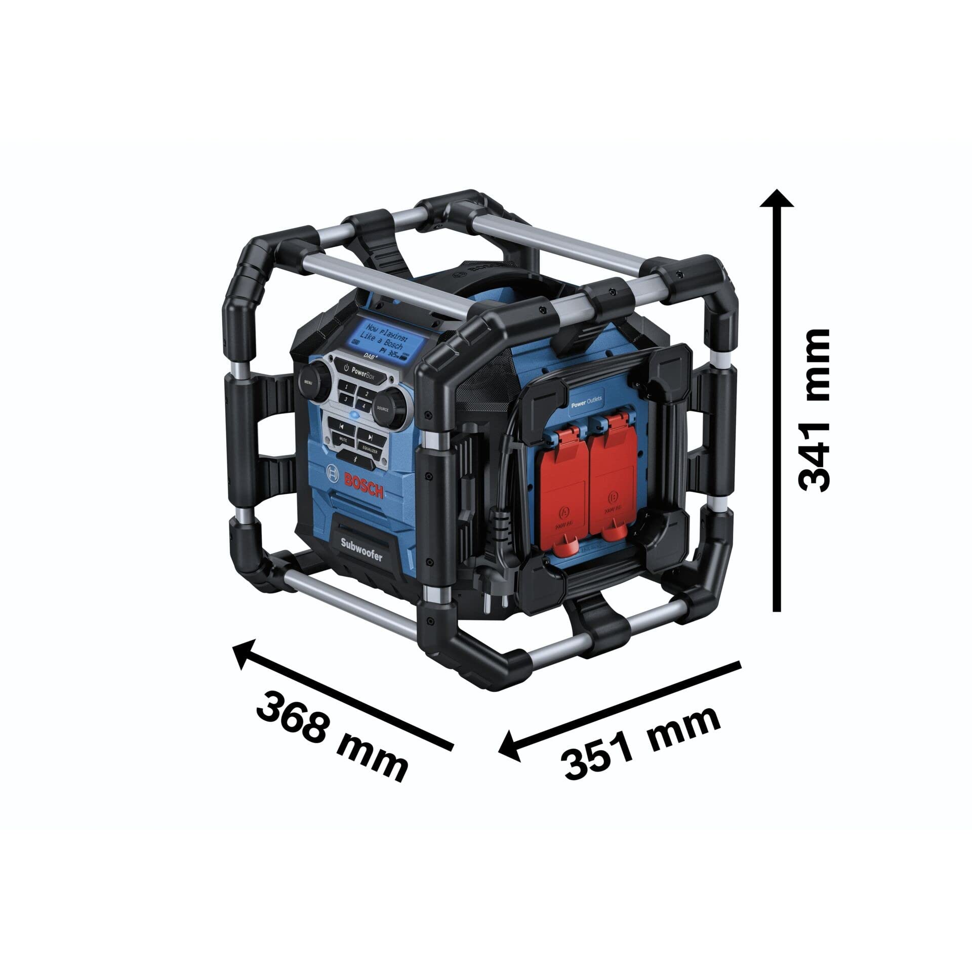 Bosch Professional 18 V Système radio de chantier à batterie GPB 18 V-5 SC (récepteur DAB+, Bluetooth, FM et AUX, inclut câble AUX, 2 piles (AA) dans une boîte