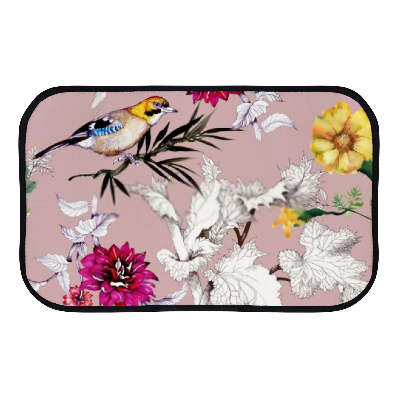Nuansexi Bathroom Rugs Watercolor Flowers Colorful Birds Pink Floor Mats Non Slip Bathmat Doormat Tub Mat Coral Velvet Absorbent Entrance Carpet Mats Machine Washable Bedroom Decor