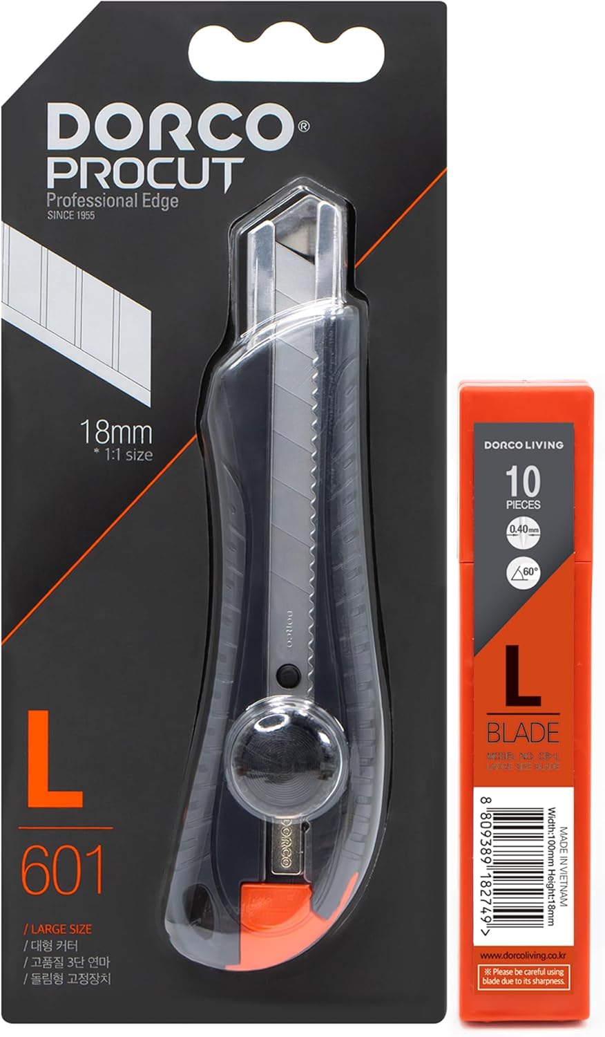 DORCO Cutter - Professional Craft & Design Tool for Artists and Designers - Ergonomic with Professional Blades, Office Knife Tool, Utility Knife, Snap off blades (L601 - Heavy Duty (with 11 Blades))