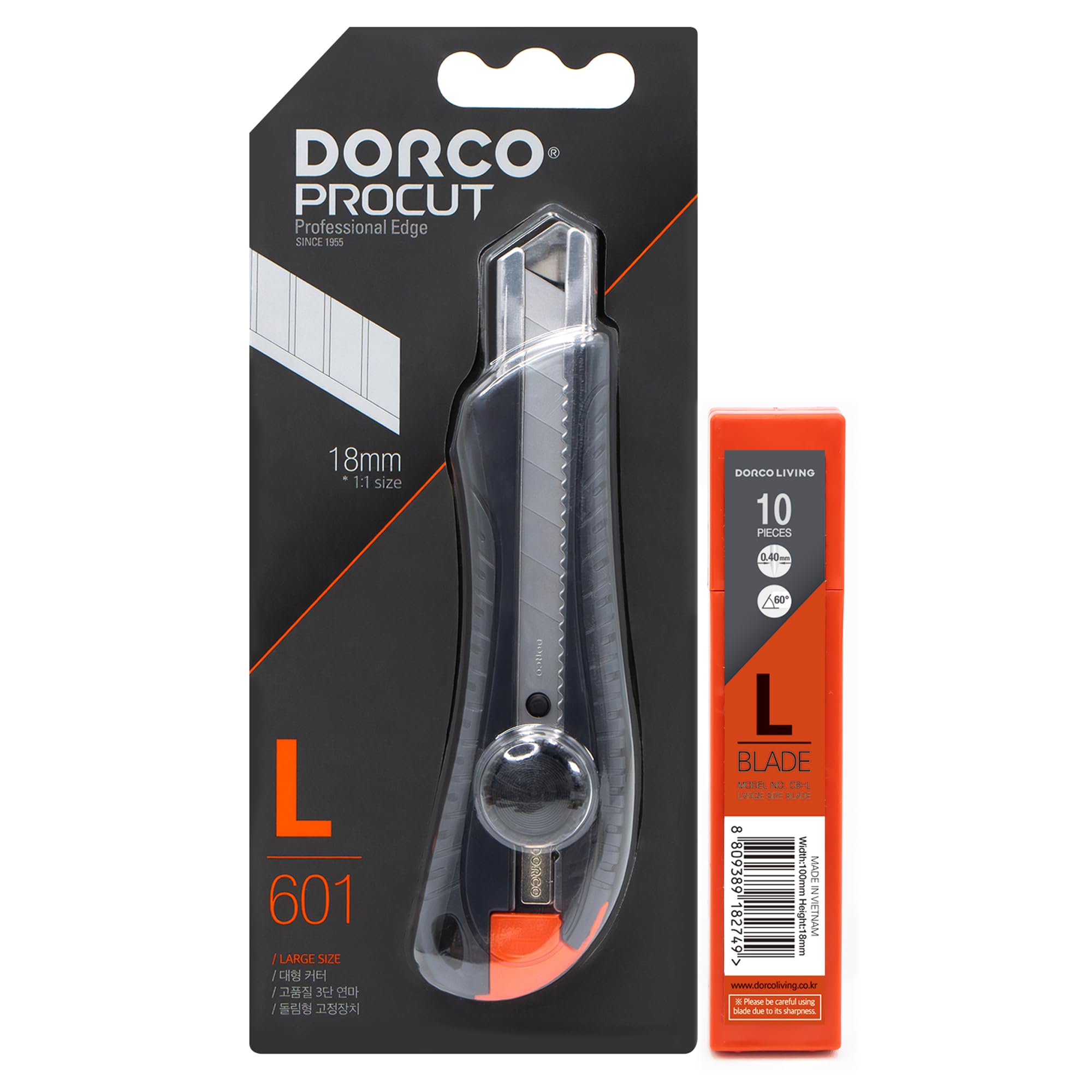 DORCOCutter - Professional Craft & Design Tool for Artists and Designers - Ergonomic with Professional Blades, Office Knife Tool, Utility Knife, Snap off blades (L601 - Heavy Duty (with 11 Blades))