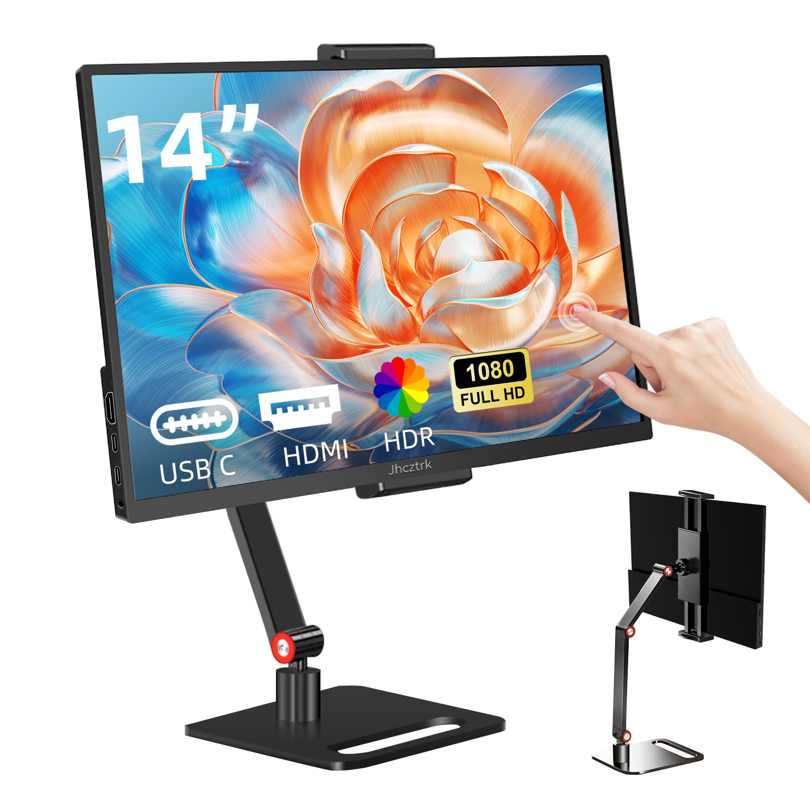 14-calowy przenośny monitor z ekranem dotykowym 1200p smukły i lekki monitor do gier FHD IPS HDR podmonitor podróżny z wbudowanymi głośnikami i VESA do laptopa, Maca, PC